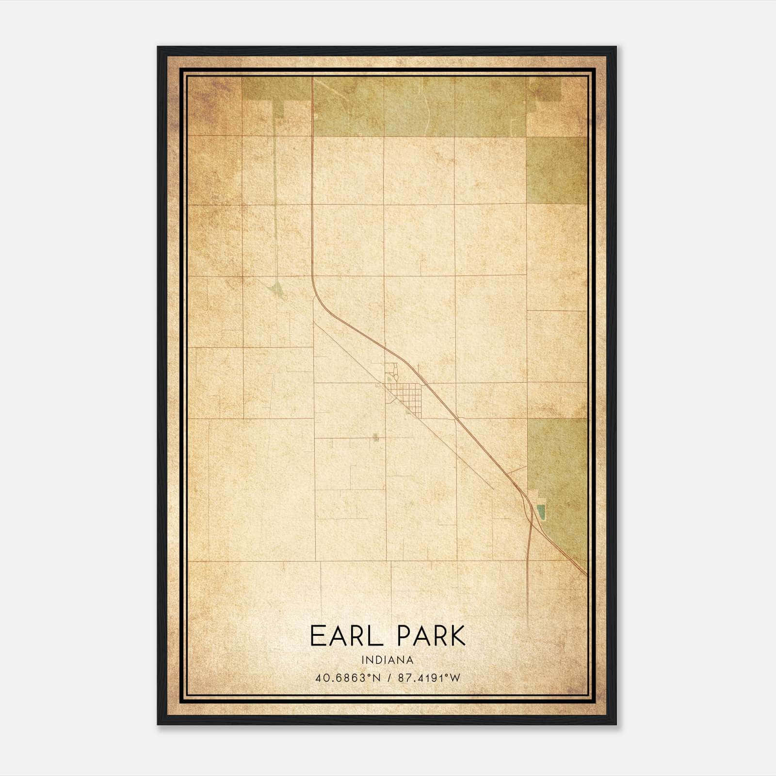 Vintage Earl Park Indiana Map Poster, Earl Park IN City Road Wall Art Print Vintage Earl Park Indiana Map Poster, Earl Park IN City Road Wall Art Print