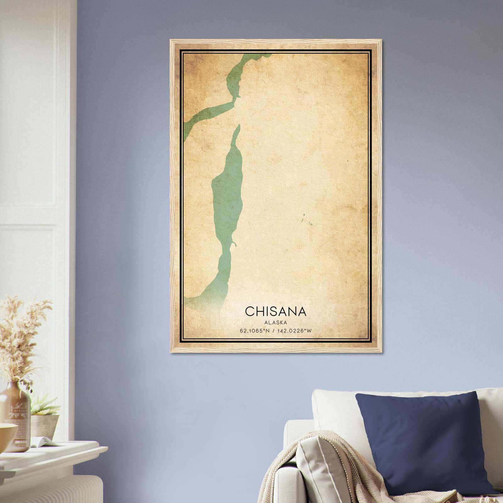 Vintage Chisana Alaska Map Poster, Chisana AK City Road Wall Art Print