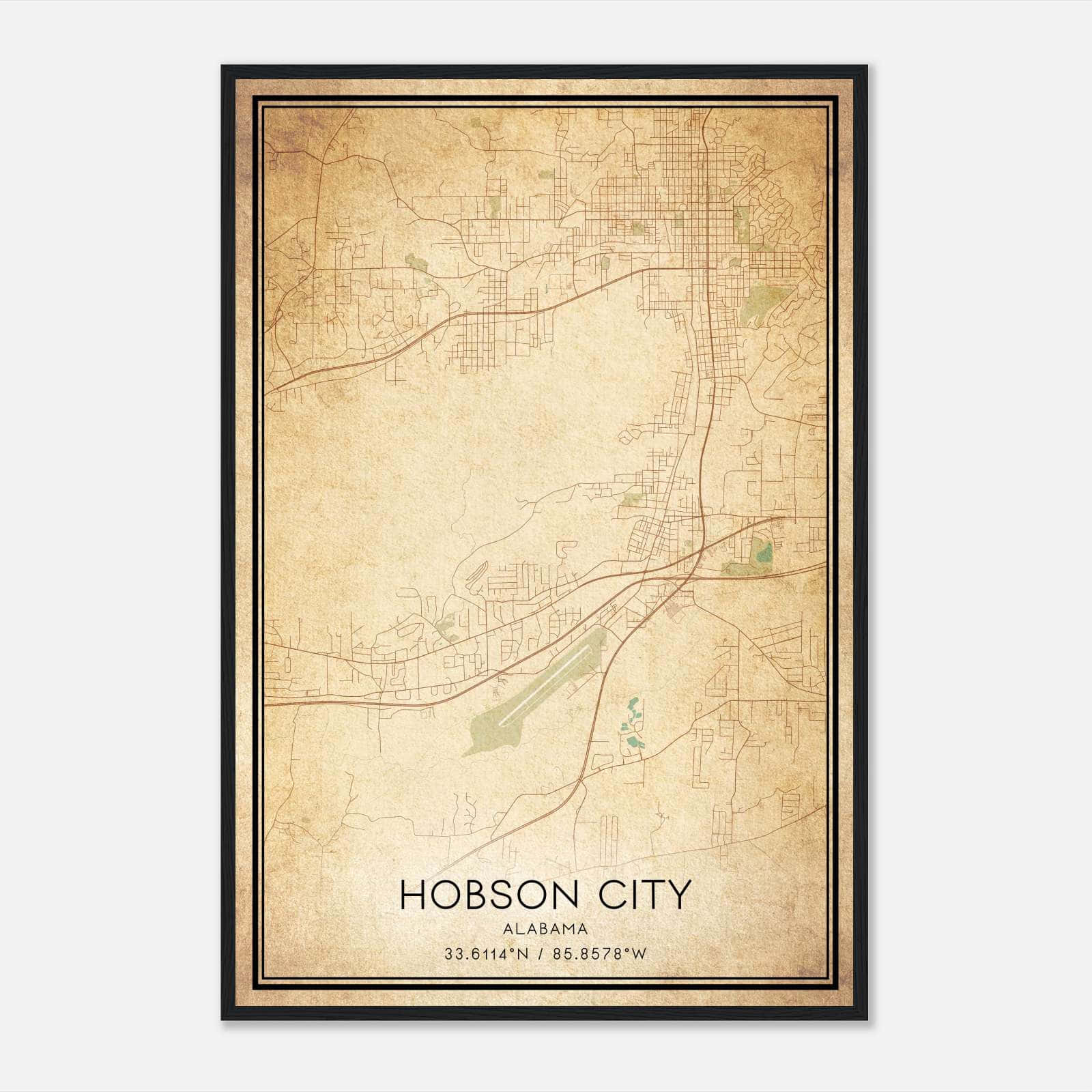 Vintage Hobson City Alabama Map Poster, Hobson City AL City Road Wall Art Print Vintage Hobson City Alabama Map Poster, Hobson City AL City Road Wall Art Print