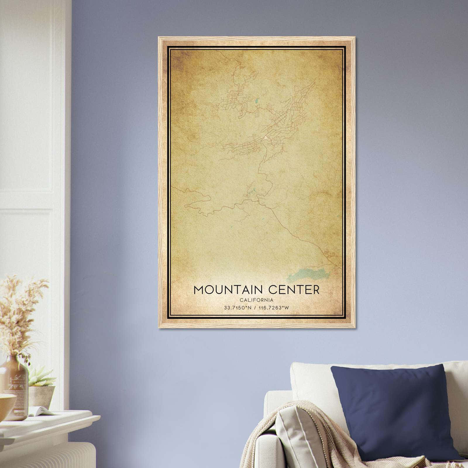 Vintage Mountain Center California Map Poster, Mountain Center CA City Road Wall Art Print