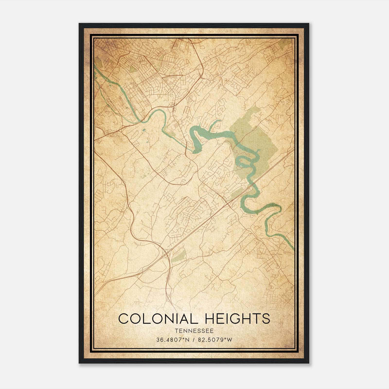 Vintage Colonial Heights Tennessee Map Poster, Colonial Heights TN City Road Wall Art Print Vintage Colonial Heights Tennessee Map Poster, Colonial Heights TN City Road Wall Art Print