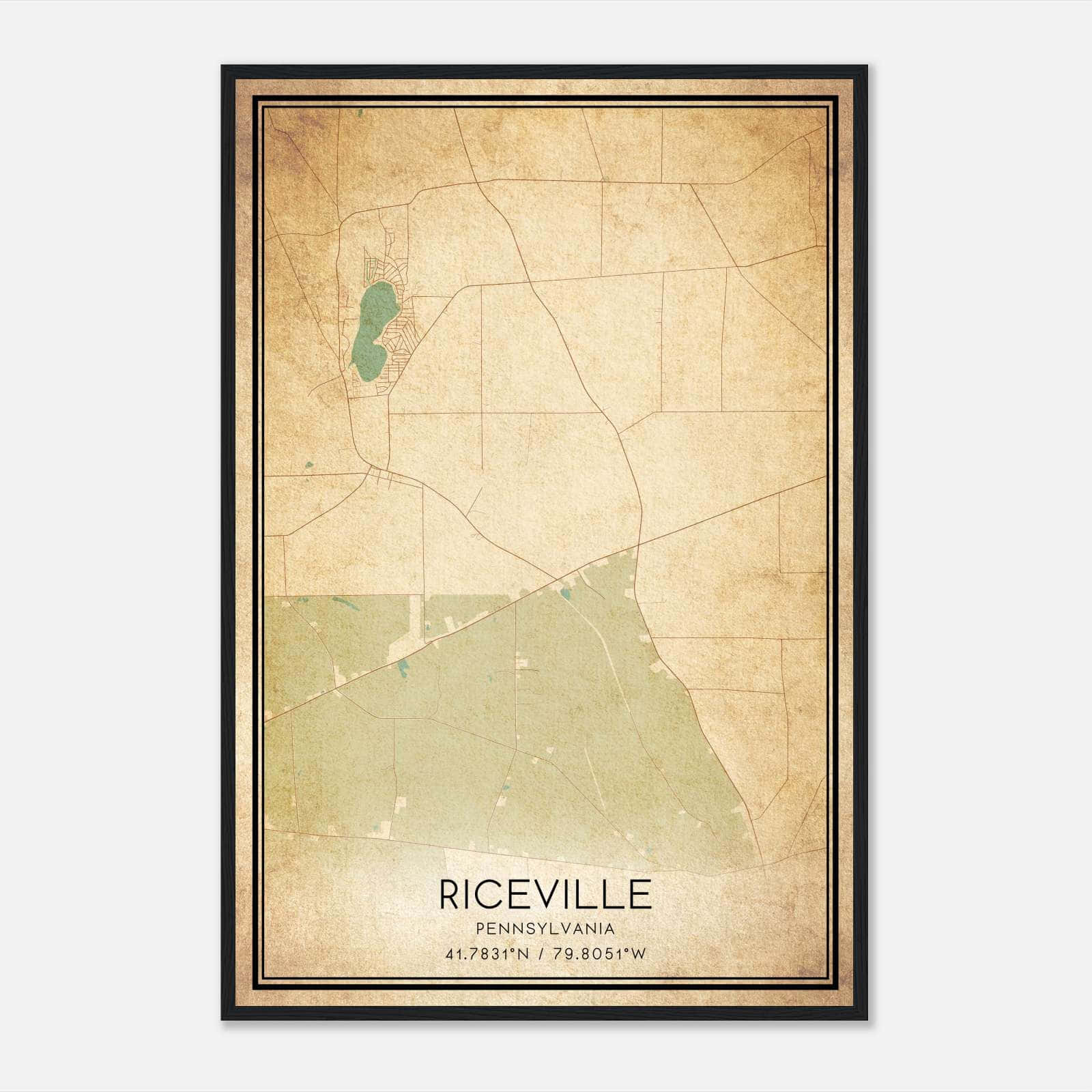 Vintage Riceville Pennsylvania Map Poster, Riceville PA City Road Wall Art Print Vintage Riceville Pennsylvania Map Poster, Riceville PA City Road Wall Art Print