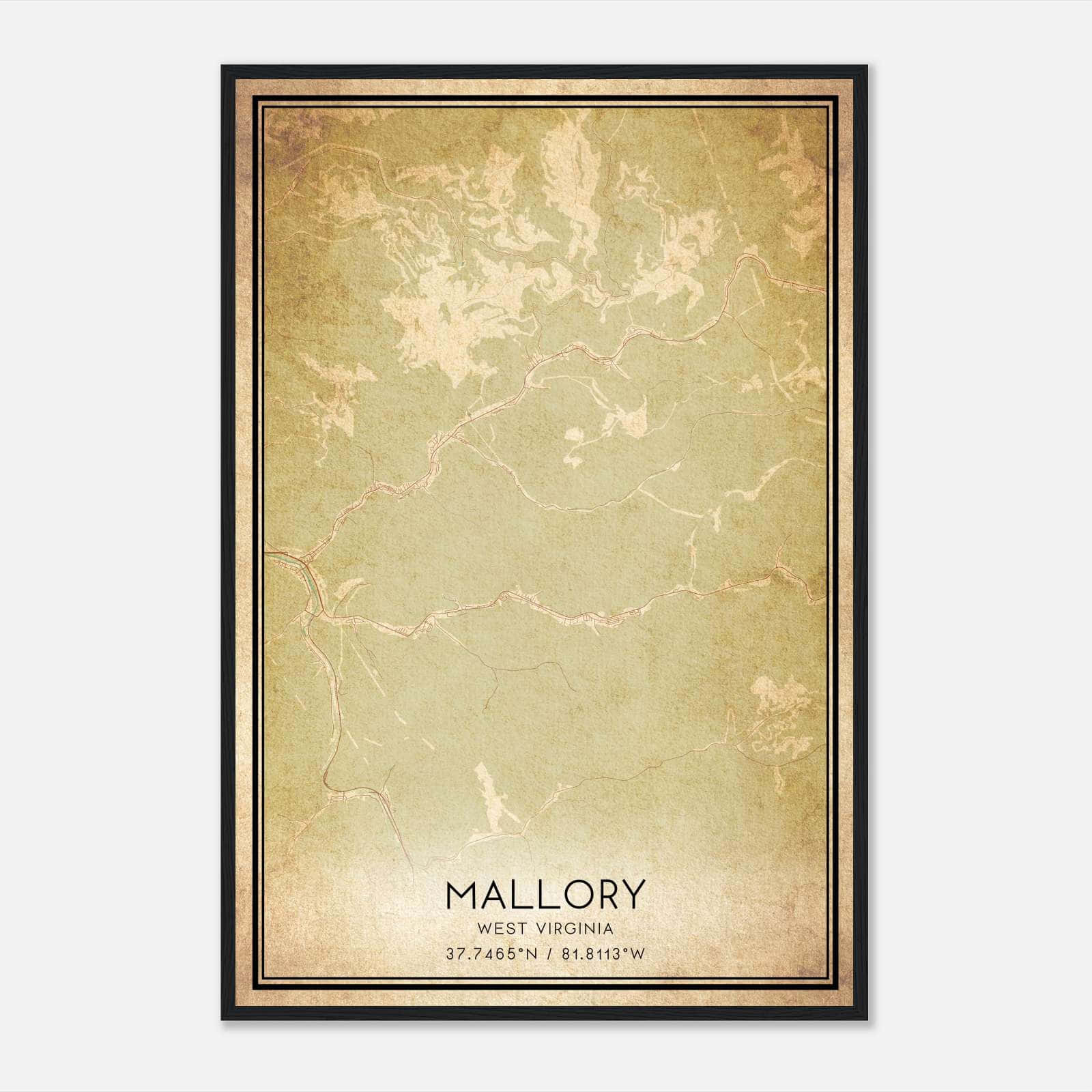 Vintage Mallory West Virginia Map Poster, Mallory WV City Road Wall Art Print Vintage Mallory West Virginia Map Poster, Mallory WV City Road Wall Art Print