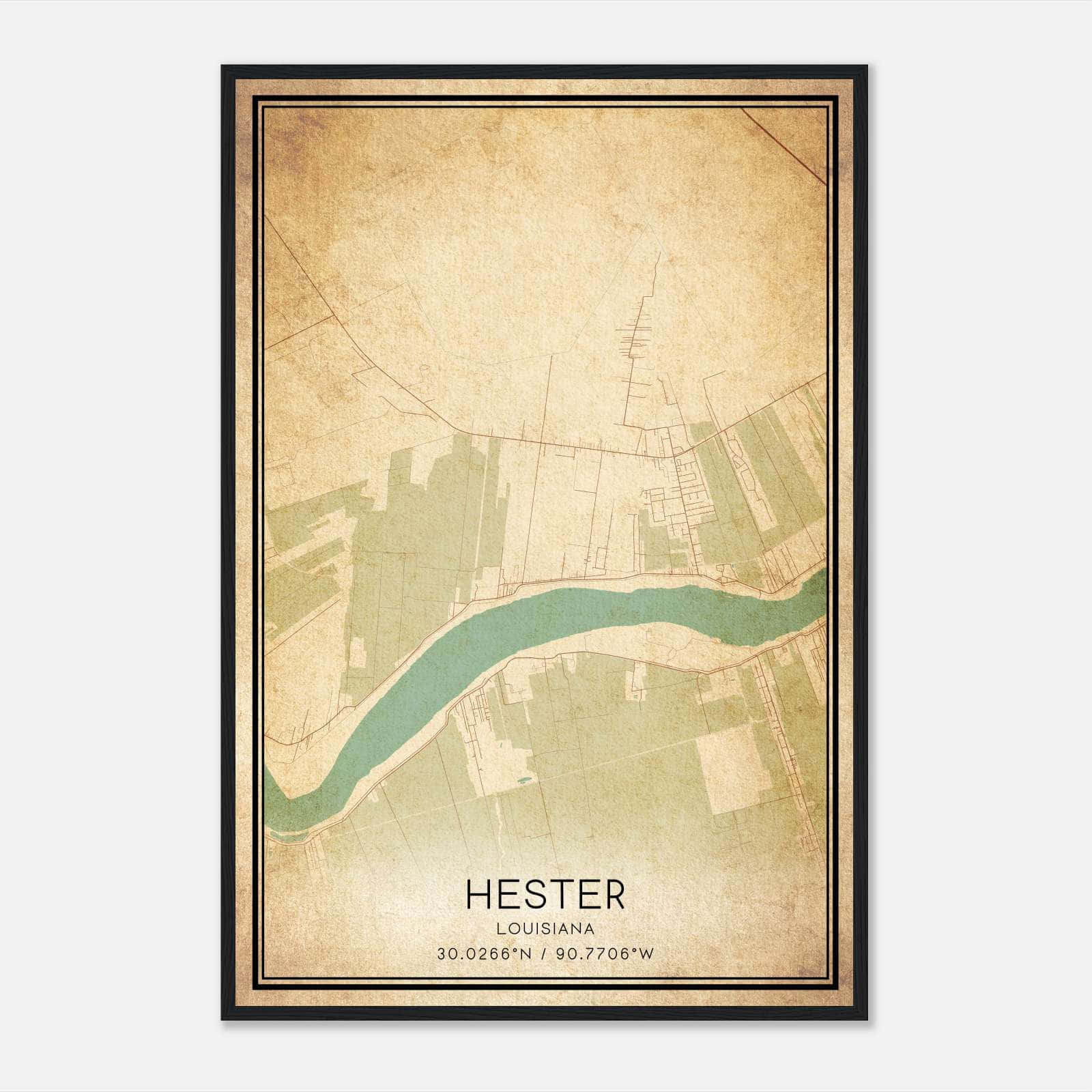 Vintage Hester Louisiana Map Poster, Hester LA City Road Wall Art Print Vintage Hester Louisiana Map Poster, Hester LA City Road Wall Art Print