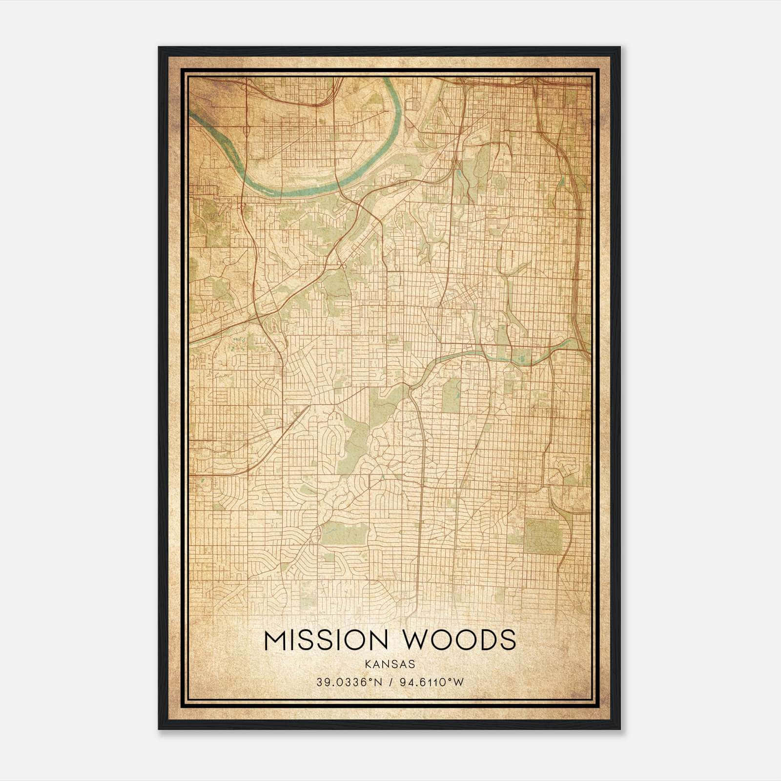Vintage Mission Woods Kansas Map Poster, Mission Woods KS City Road Wall Art Print Vintage Mission Woods Kansas Map Poster, Mission Woods KS City Road Wall Art Print