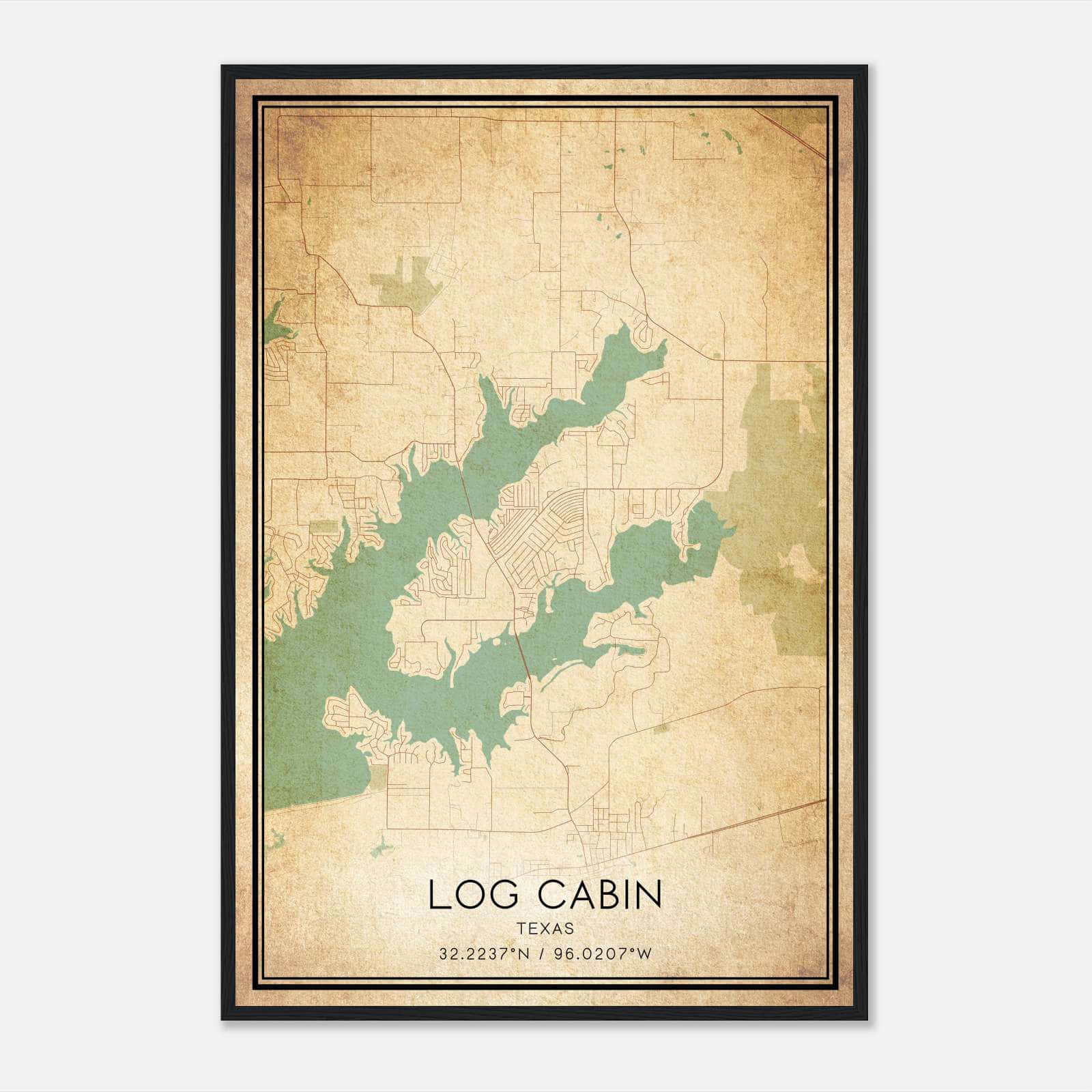 Vintage Log Cabin Texas Map Poster, Log Cabin TX City Road Wall Art Print Vintage Log Cabin Texas Map Poster, Log Cabin TX City Road Wall Art Print
