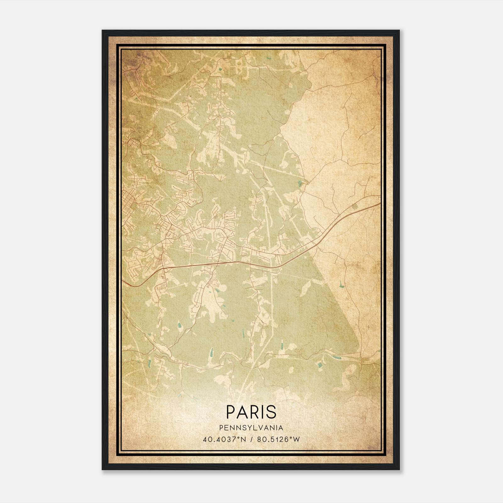 Vintage Paris Pennsylvania Map Poster, Paris PA City Road Wall Art Print Vintage Paris Pennsylvania Map Poster, Paris PA City Road Wall Art Print