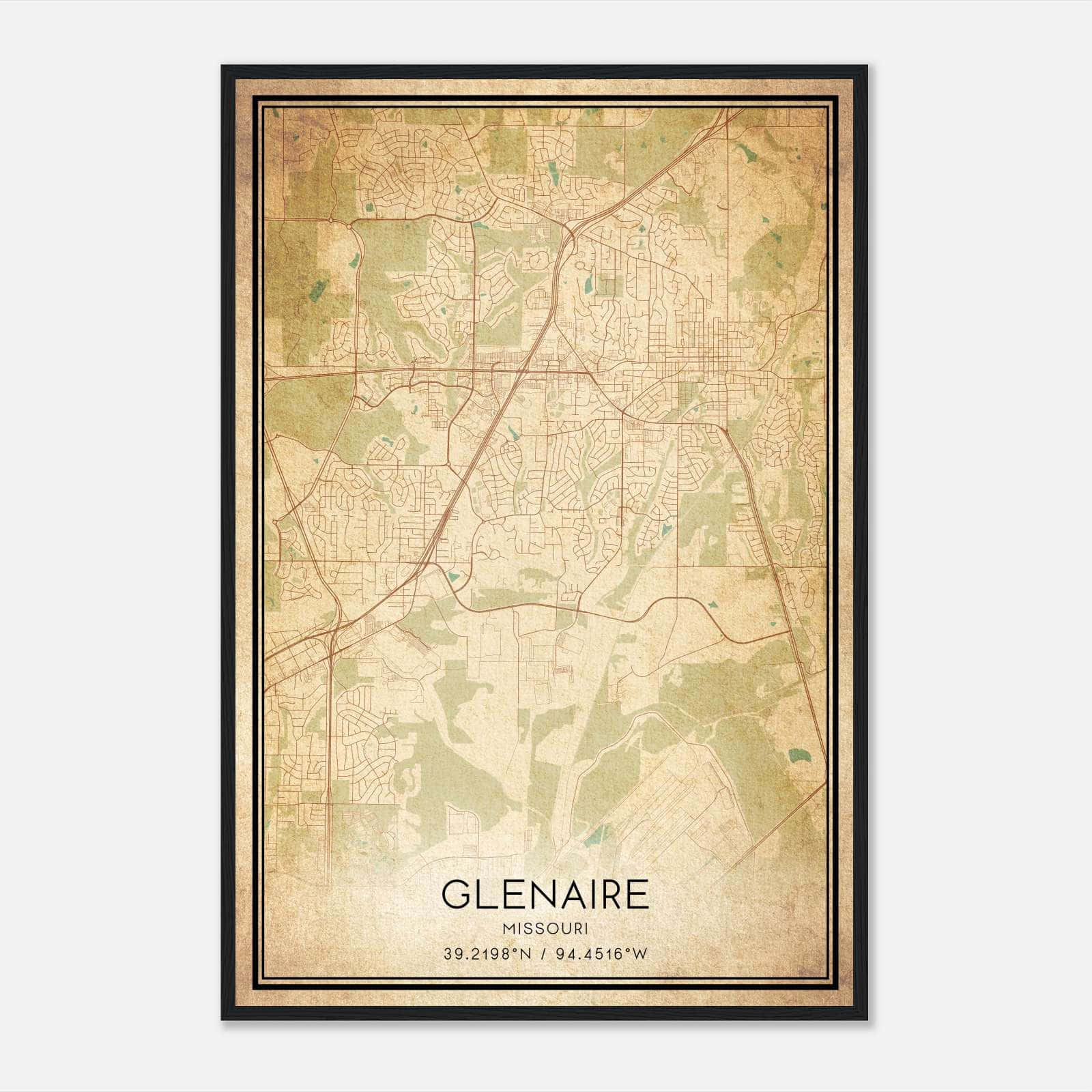 Vintage Glenaire Missouri Map Poster, Glenaire MO City Road Wall Art Print Vintage Glenaire Missouri Map Poster, Glenaire MO City Road Wall Art Print