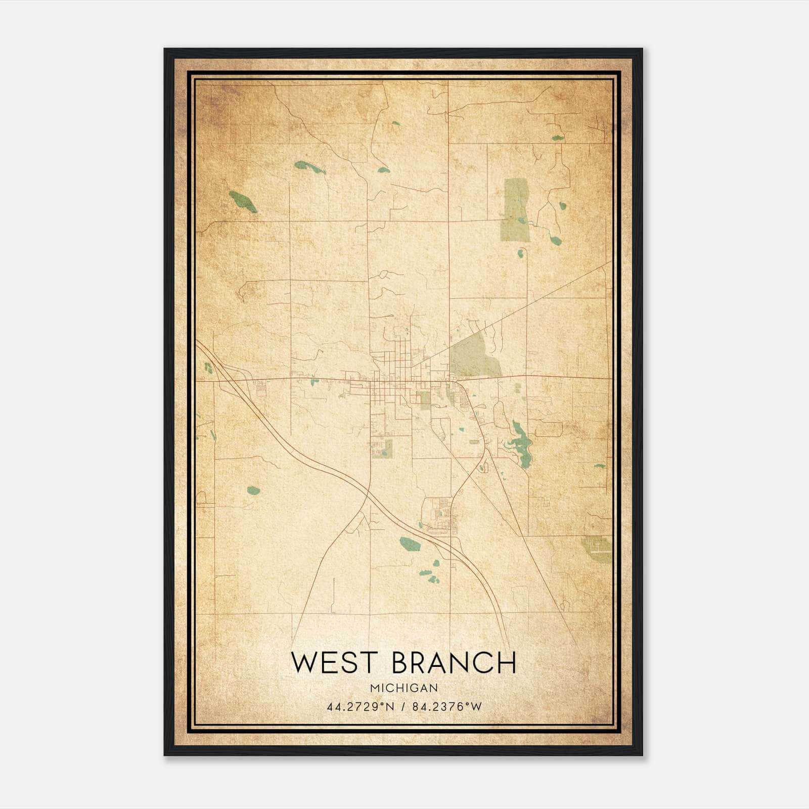 Vintage West Branch Michigan Map Poster, West Branch MI City Road Wall Art Print Vintage West Branch Michigan Map Poster, West Branch MI City Road Wall Art Print