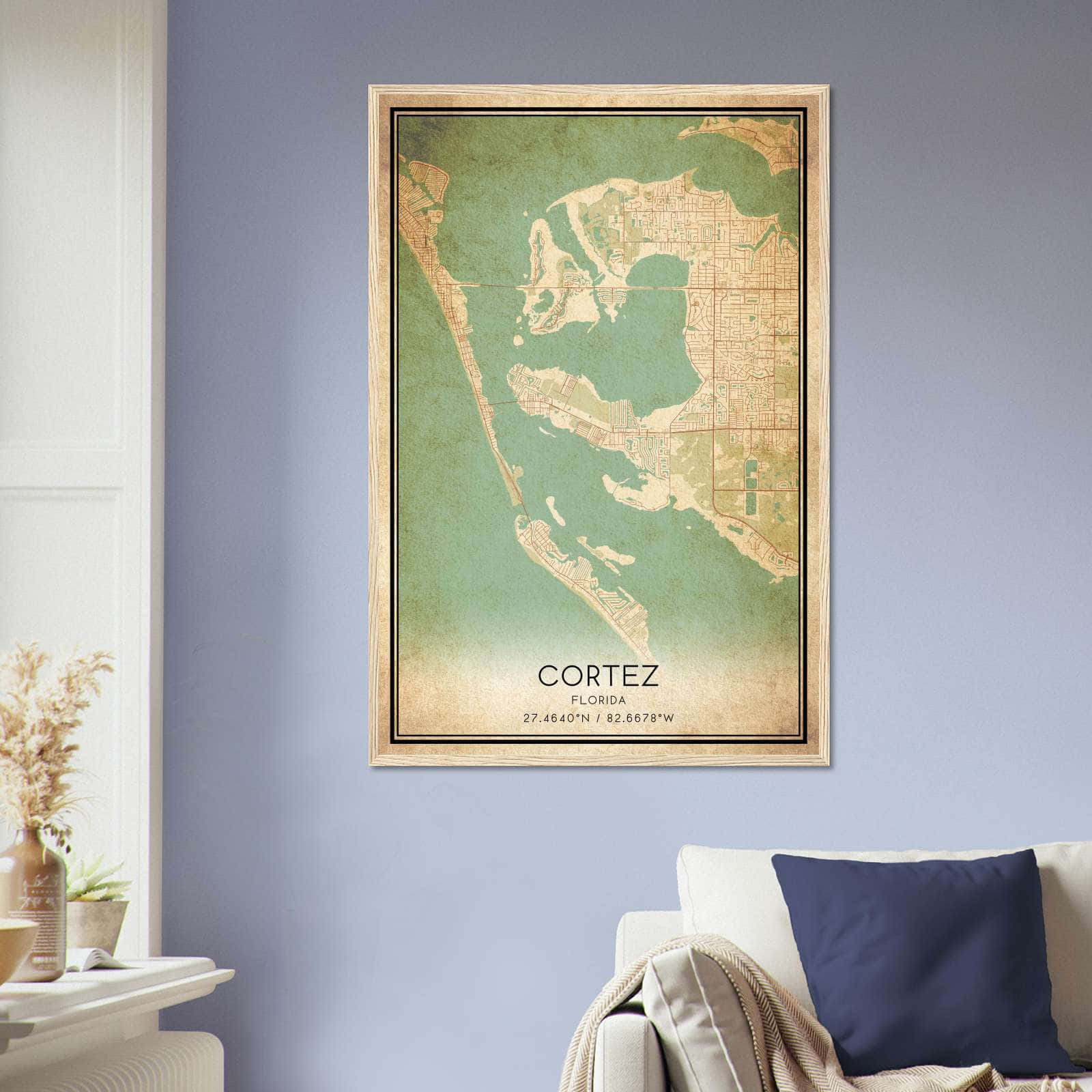 Vintage Cortez Florida Map Poster, Cortez FL City Road Wall Art Print