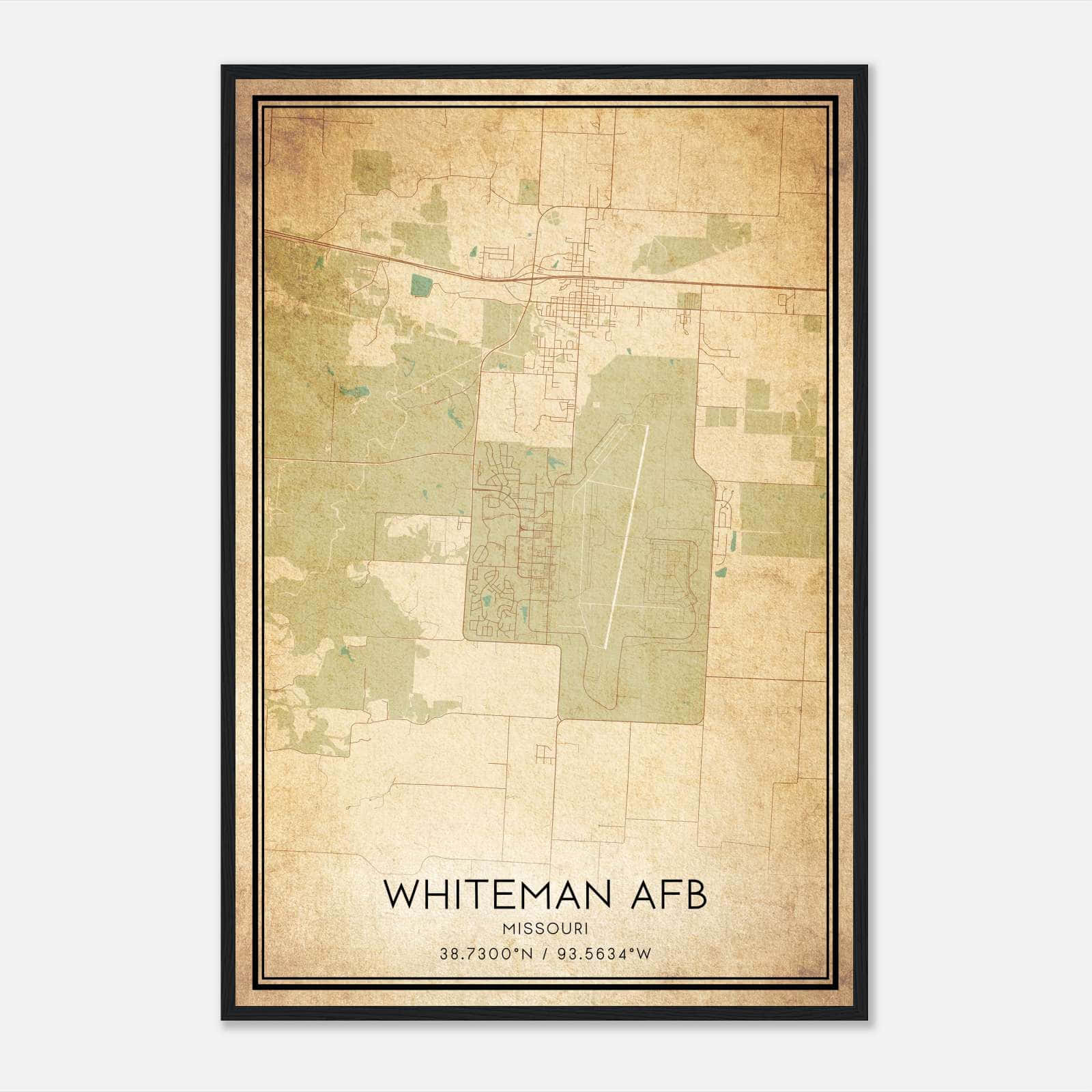 Vintage Whiteman Afb Missouri Map Poster, Whiteman Afb MO City Road Wall Art Print Vintage Whiteman Afb Missouri Map Poster, Whiteman Afb MO City Road Wall Art Print