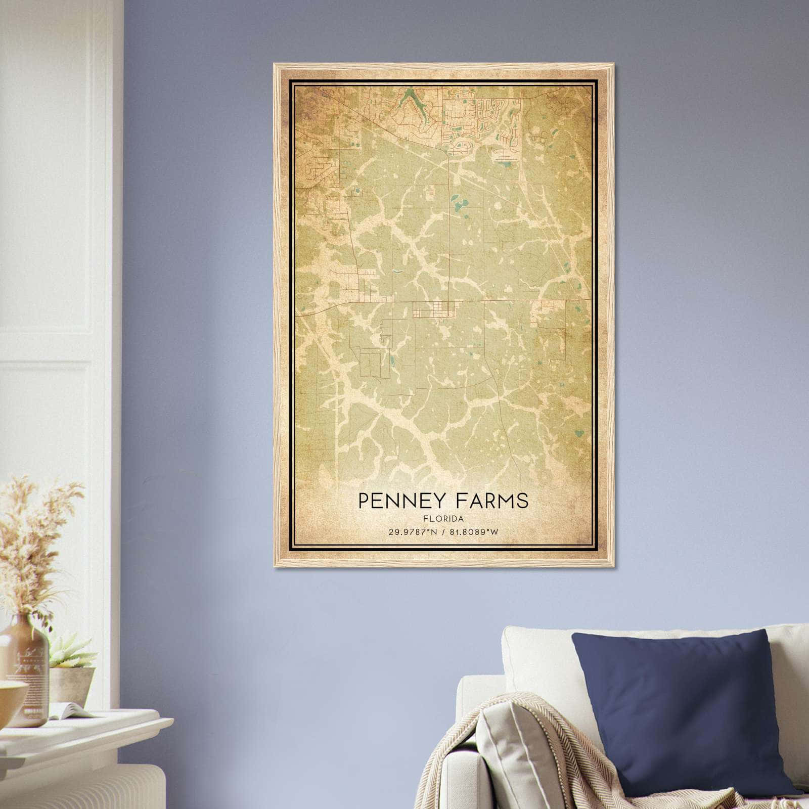 Vintage Penney Farms Florida Map Poster, Penney Farms FL City Road Wall Art Print