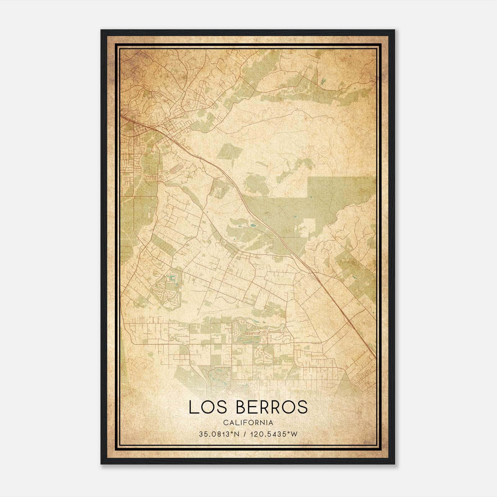 Vintage Los Berros California Map Poster, Los Berros CA City Road Wall Art Print Vintage Los Berros California Map Poster, Los Berros CA City Road Wall Art Print