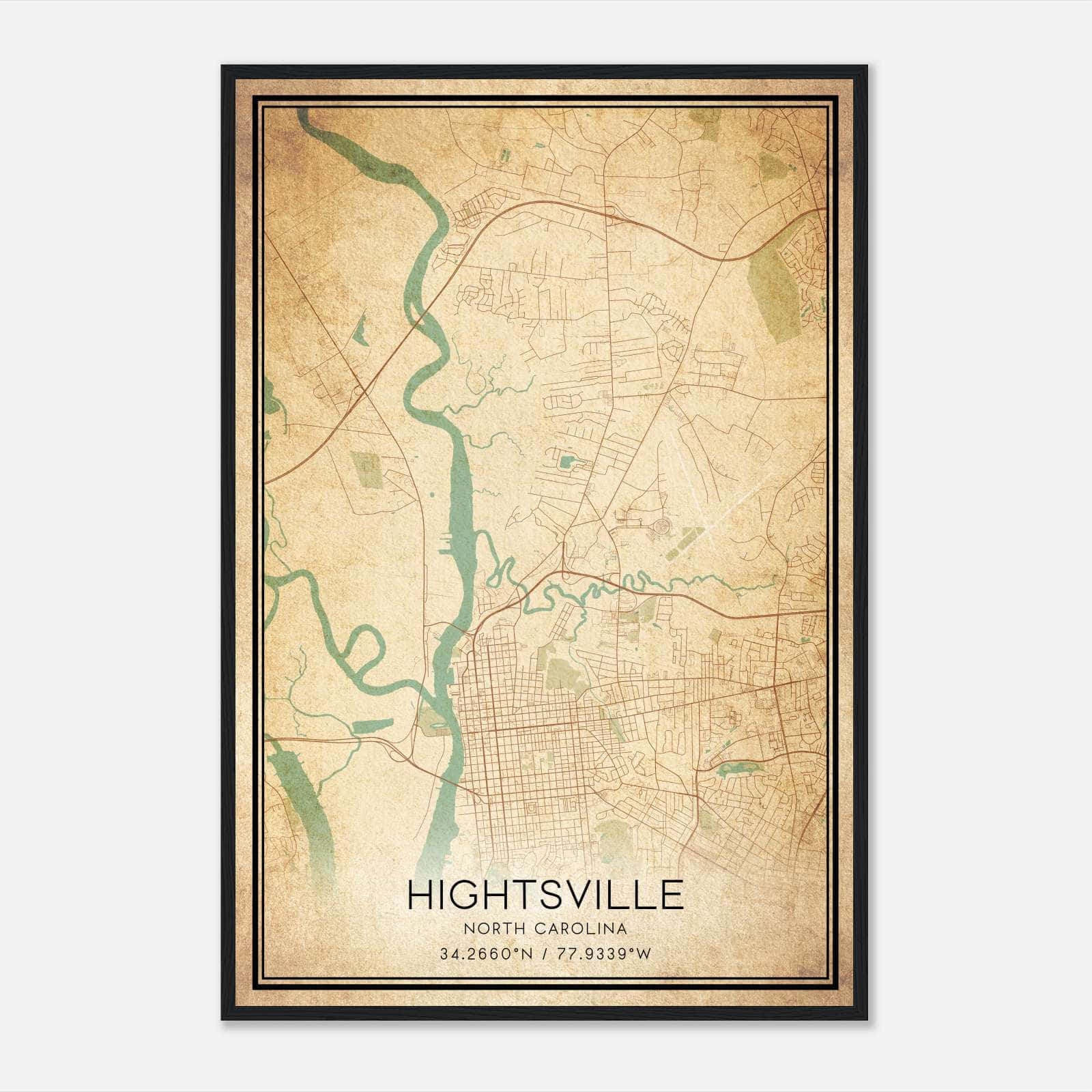 Vintage Hightsville North Carolina Map Poster, Hightsville NC City Road Wall Art Print Vintage Hightsville North Carolina Map Poster, Hightsville NC City Road Wall Art Print