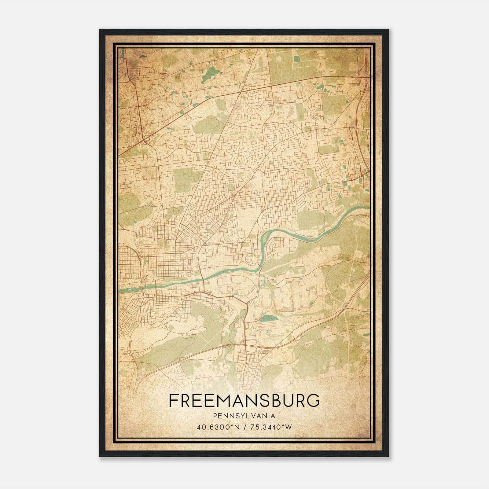 Vintage Freemansburg Pennsylvania Map Poster, Freemansburg PA City Road Wall Art Print Vintage Freemansburg Pennsylvania Map Poster, Freemansburg PA City Road Wall Art Print