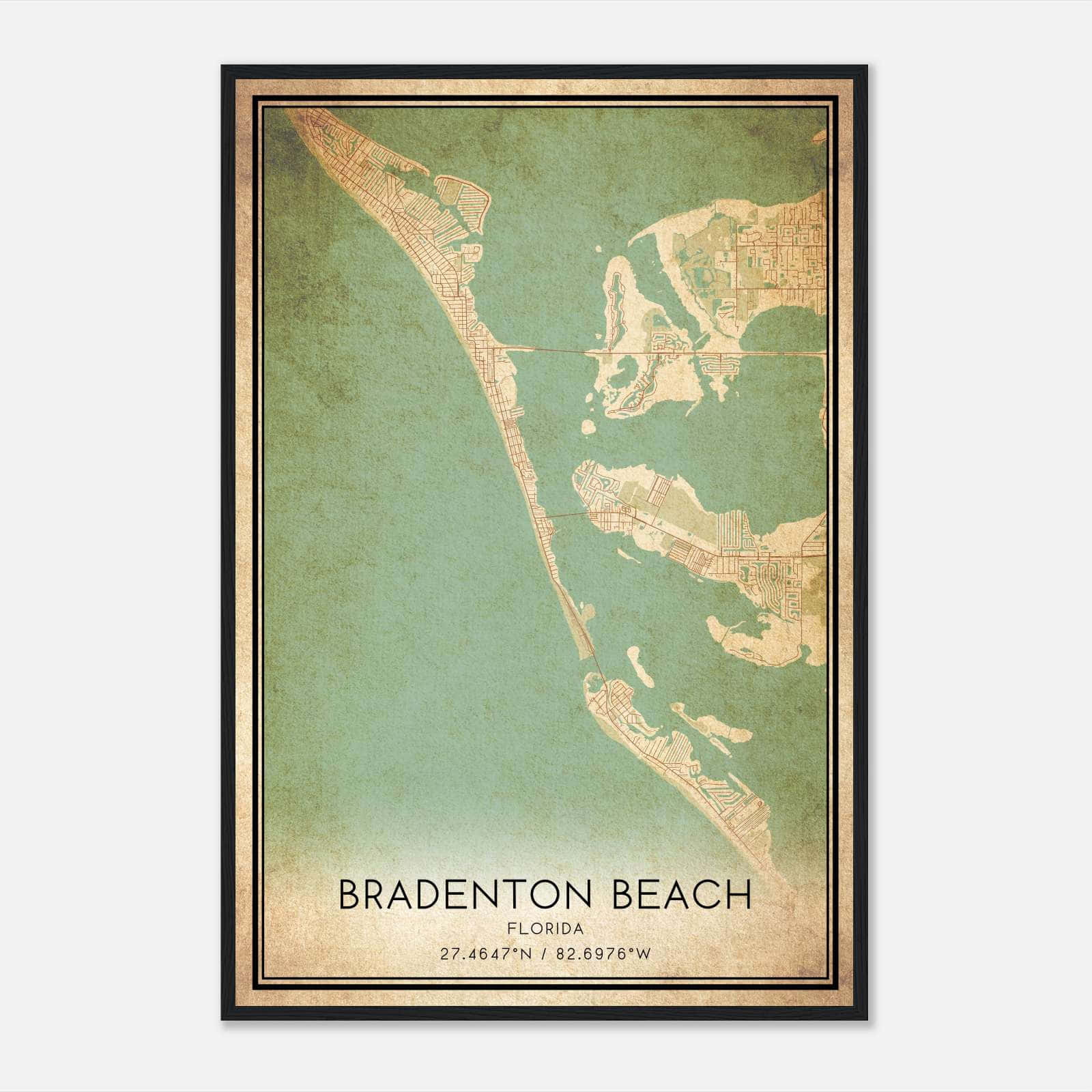 Vintage Bradenton Beach Florida Map Poster, Bradenton Beach FL City Road Wall Art Print Vintage Bradenton Beach Florida Map Poster, Bradenton Beach FL City Road Wall Art Print