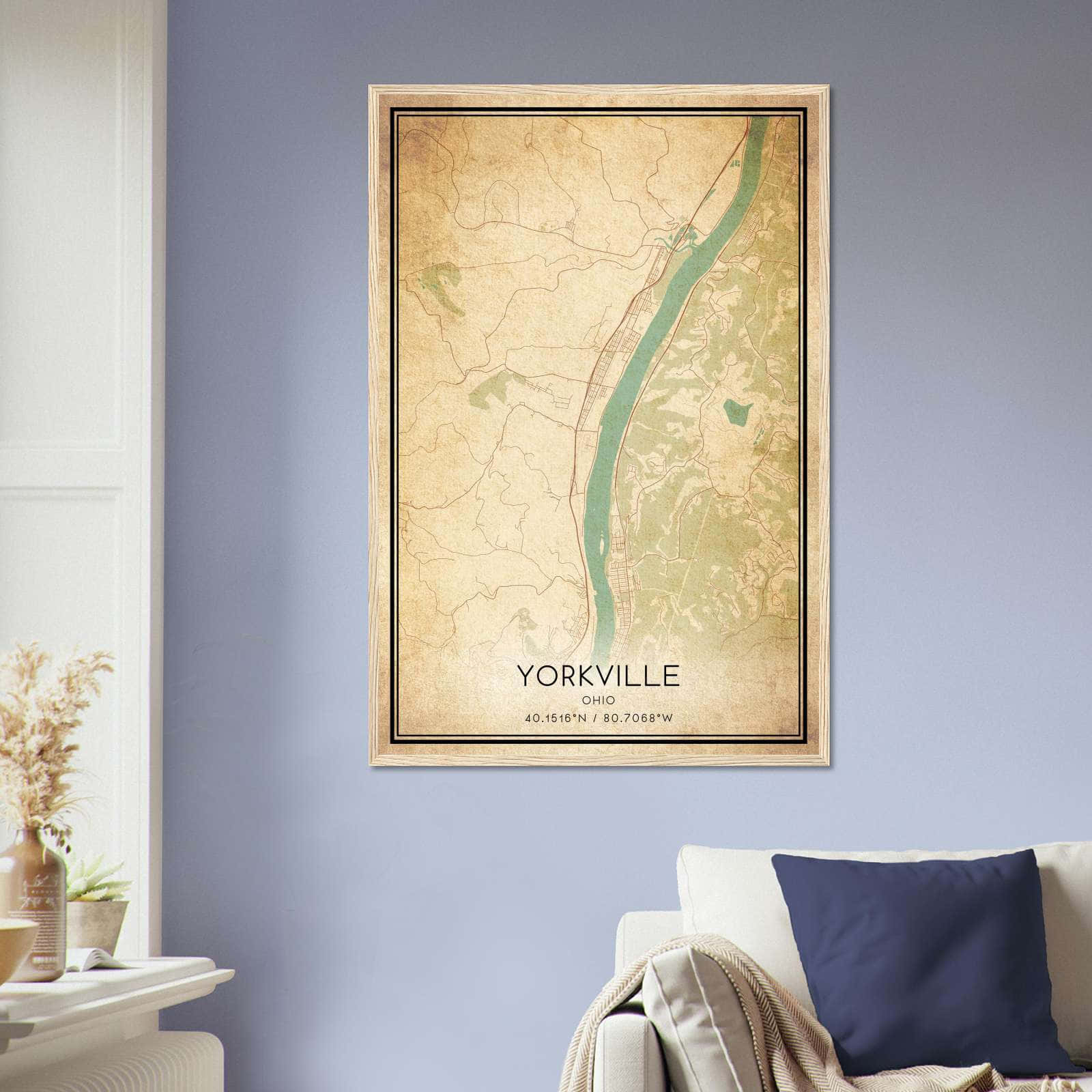 Vintage Yorkville Ohio Map Poster, Yorkville OH City Road Wall Art Print
