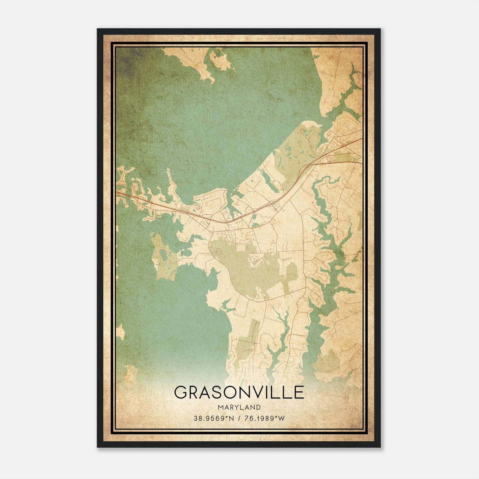 Vintage Grasonville Maryland Map Poster, Grasonville MD City Road Wall Art Print Vintage Grasonville Maryland Map Poster, Grasonville MD City Road Wall Art Print