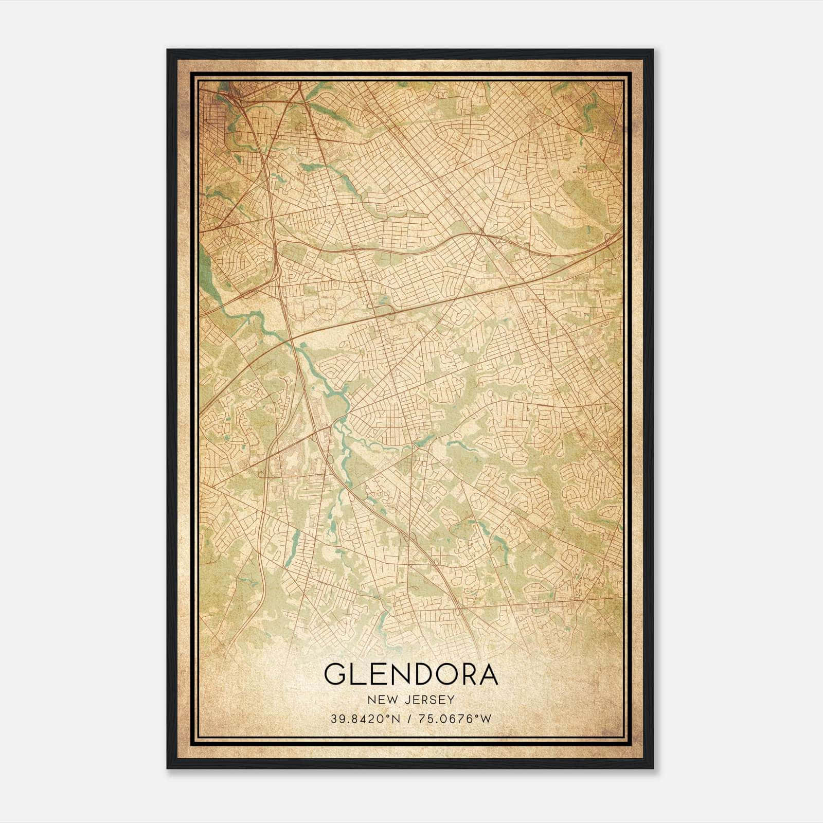 Vintage Glendora New Jersey Map Poster, Glendora NJ City Road Wall Art Print Vintage Glendora New Jersey Map Poster, Glendora NJ City Road Wall Art Print