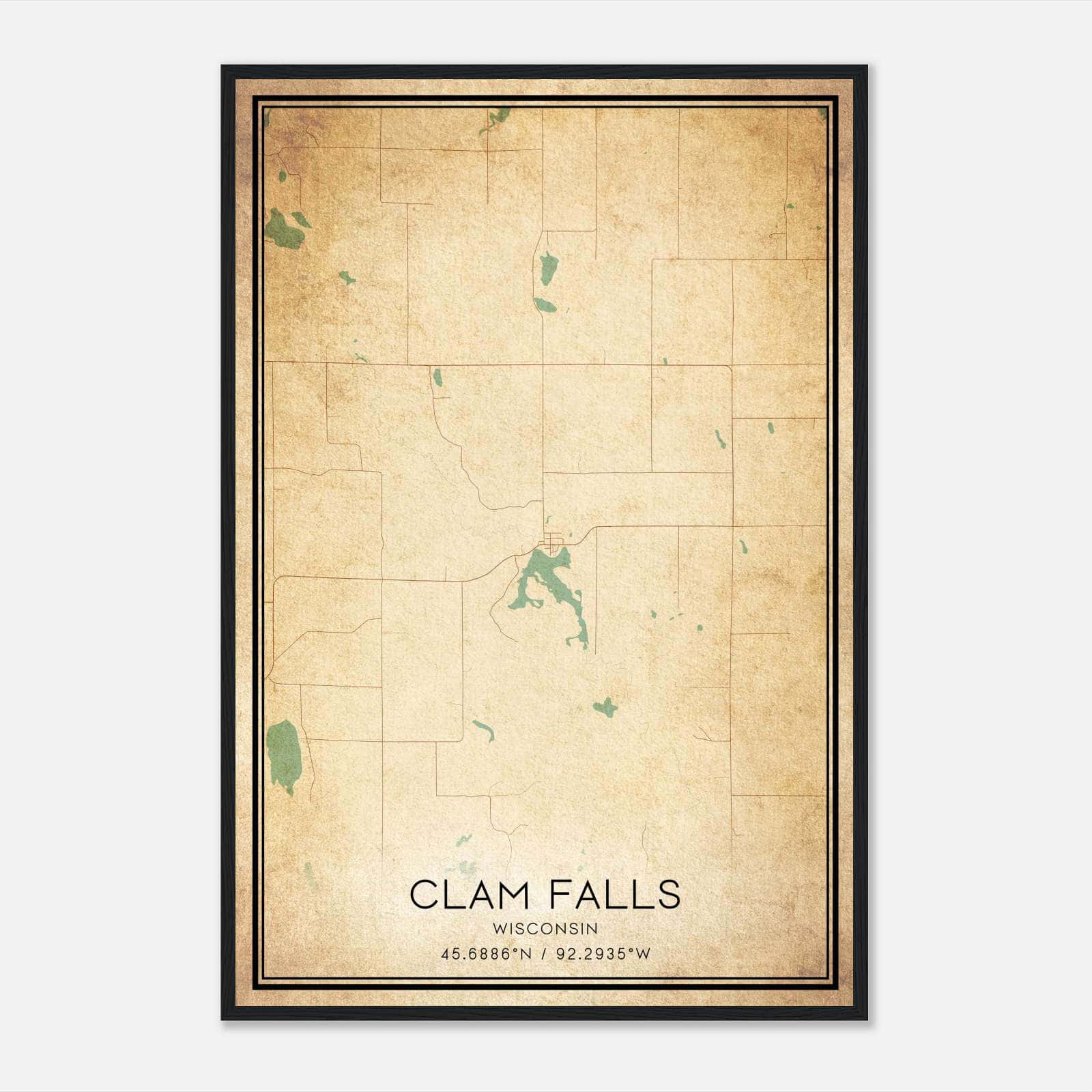 Vintage Clam Falls Wisconsin Map Poster, Clam Falls WI City Road Wall Art Print Vintage Clam Falls Wisconsin Map Poster, Clam Falls WI City Road Wall Art Print