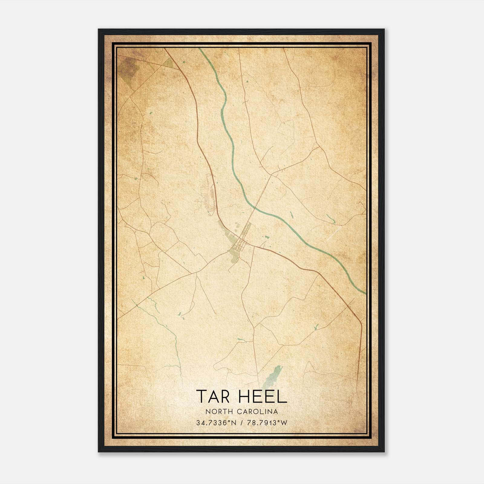 Vintage Tar Heel North Carolina Map Poster, Tar Heel NC City Road Wall Art Print Vintage Tar Heel North Carolina Map Poster, Tar Heel NC City Road Wall Art Print