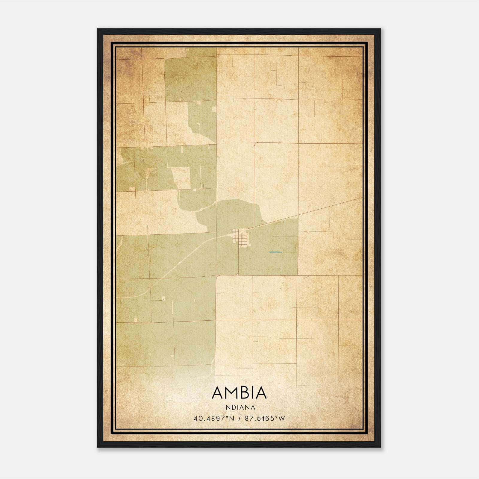 Vintage Ambia Indiana Map Poster, Ambia IN City Road Wall Art Print Vintage Ambia Indiana Map Poster, Ambia IN City Road Wall Art Print