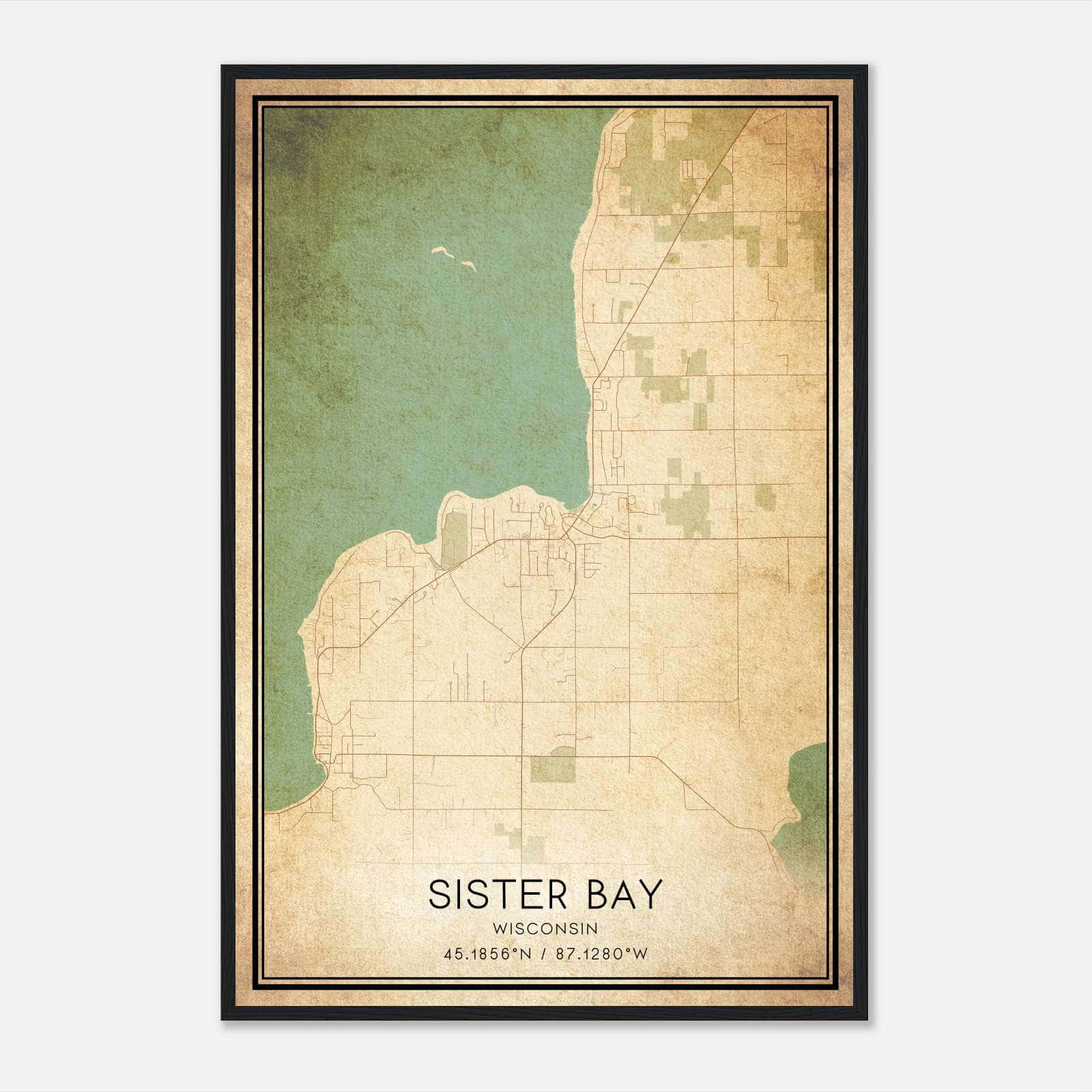 Vintage Sister Bay Wisconsin Map Poster, Sister Bay WI City Road Wall Art Print Vintage Sister Bay Wisconsin Map Poster, Sister Bay WI City Road Wall Art Print