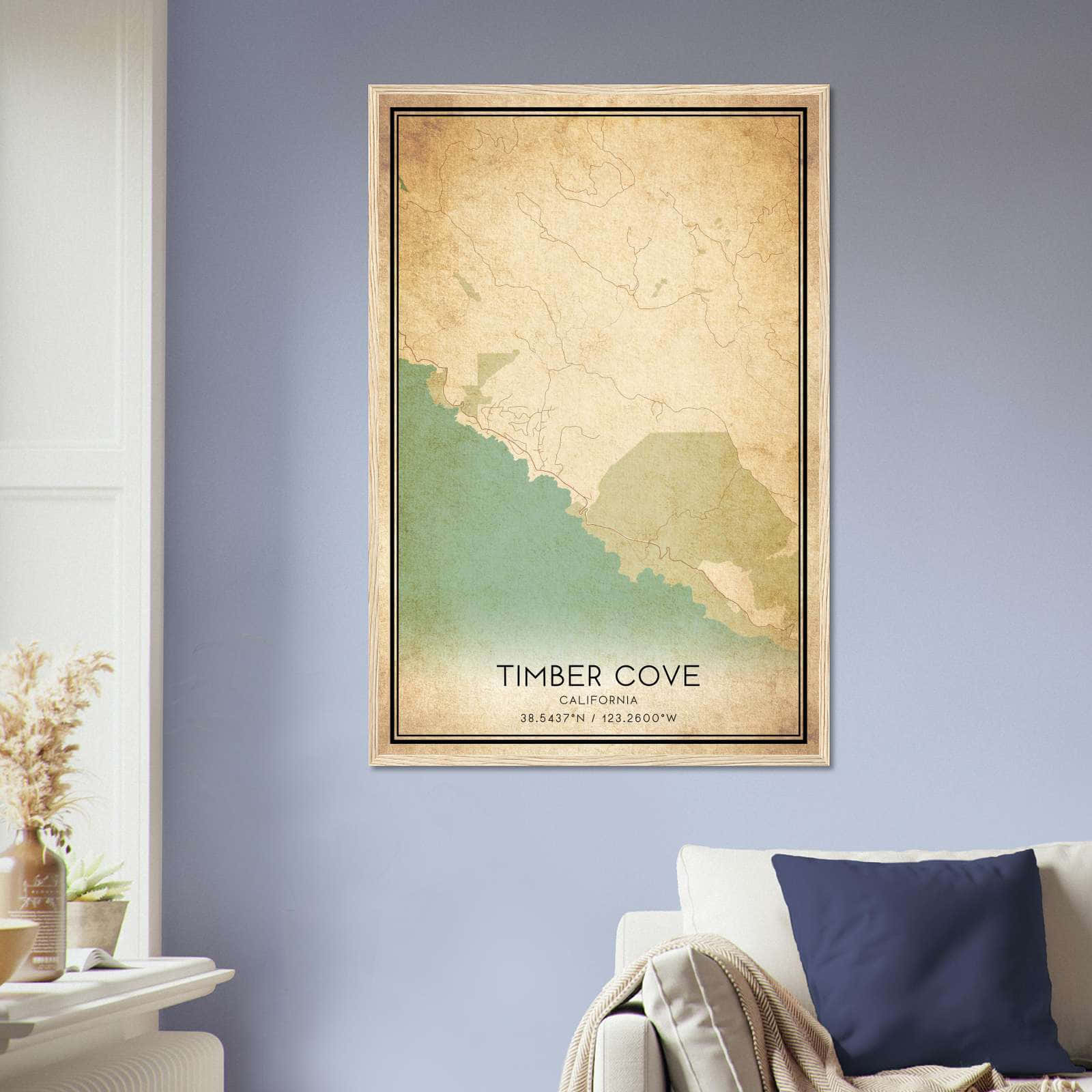 Vintage Timber Cove California Map Poster, Timber Cove CA City Road Wall Art Print