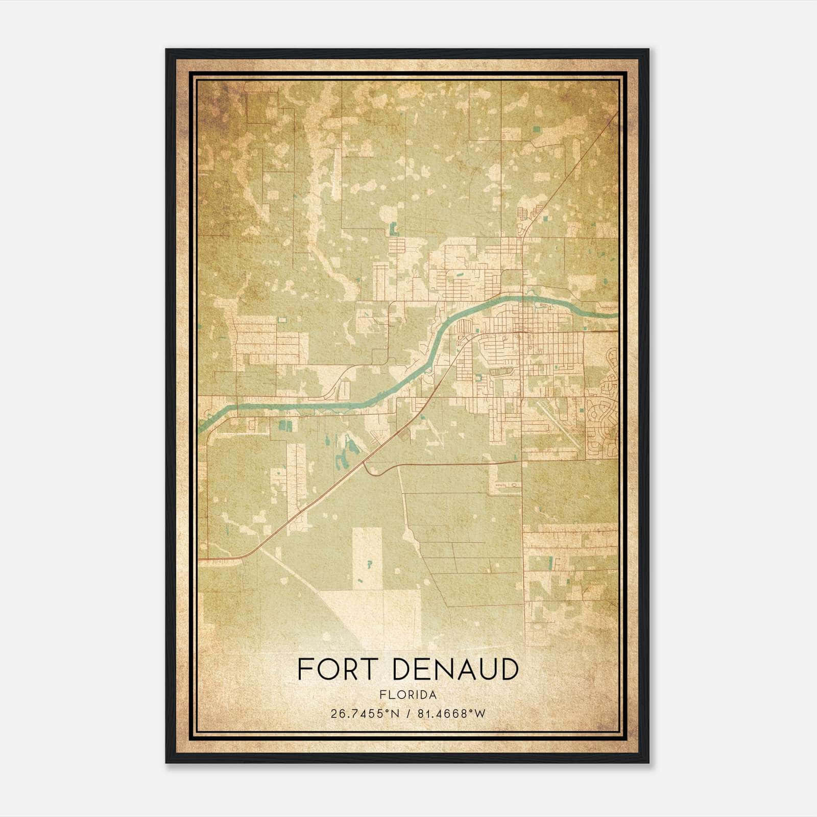 Vintage Fort Denaud Florida Map Poster, Fort Denaud FL City Road Wall Art Print Vintage Fort Denaud Florida Map Poster, Fort Denaud FL City Road Wall Art Print