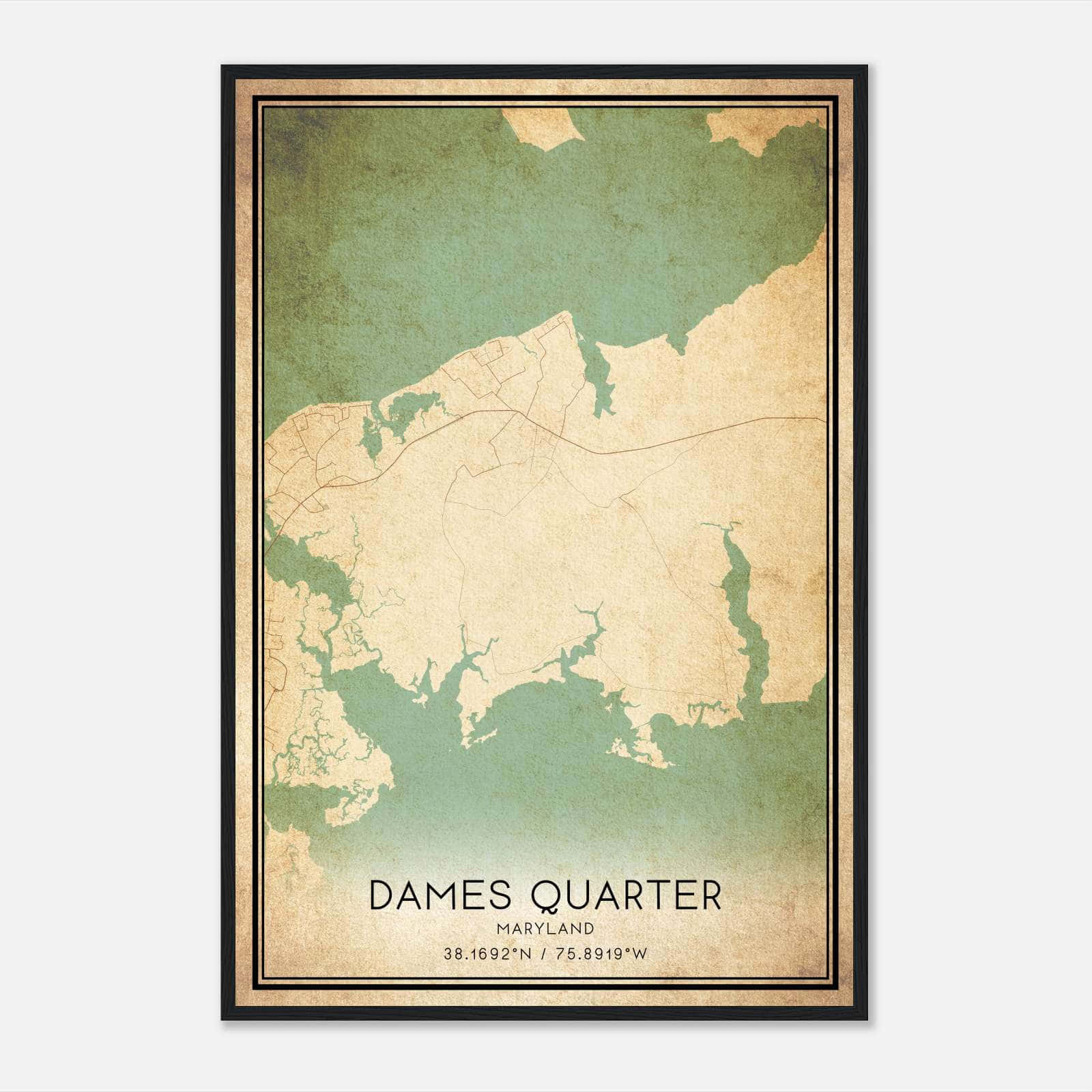 Vintage Dames Quarter Maryland Map Poster, Dames Quarter MD City Road Wall Art Print Vintage Dames Quarter Maryland Map Poster, Dames Quarter MD City Road Wall Art Print
