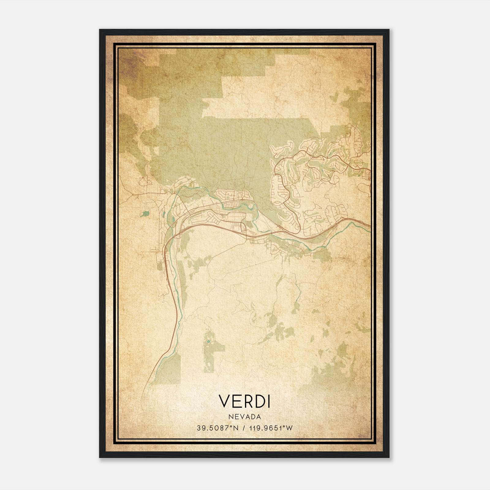 Vintage Verdi Nevada Map Poster, Verdi NV City Road Wall Art Print Vintage Verdi Nevada Map Poster, Verdi NV City Road Wall Art Print