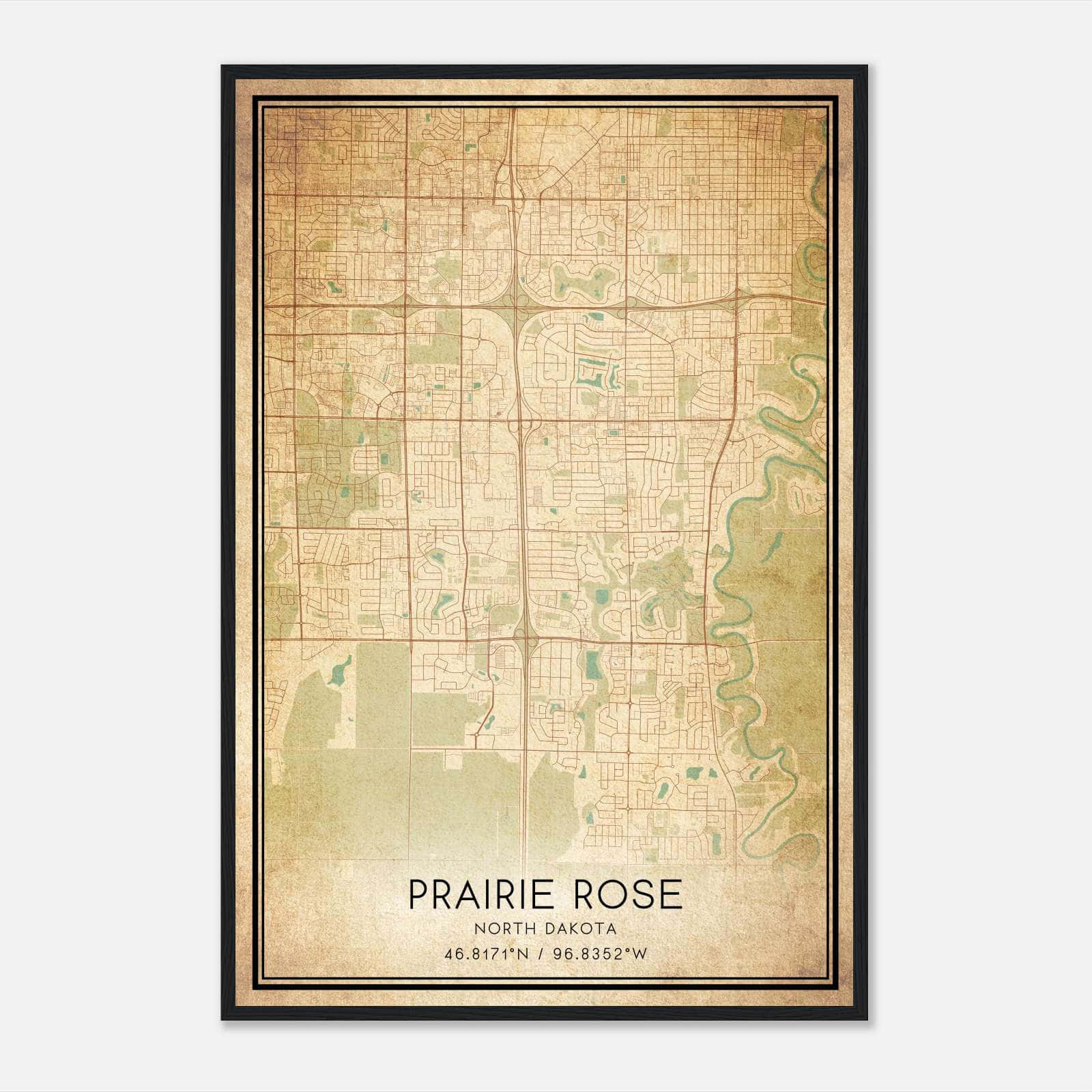 Vintage Prairie Rose North Dakota Map Poster, Prairie Rose ND City Road Wall Art Print Vintage Prairie Rose North Dakota Map Poster, Prairie Rose ND City Road Wall Art Print