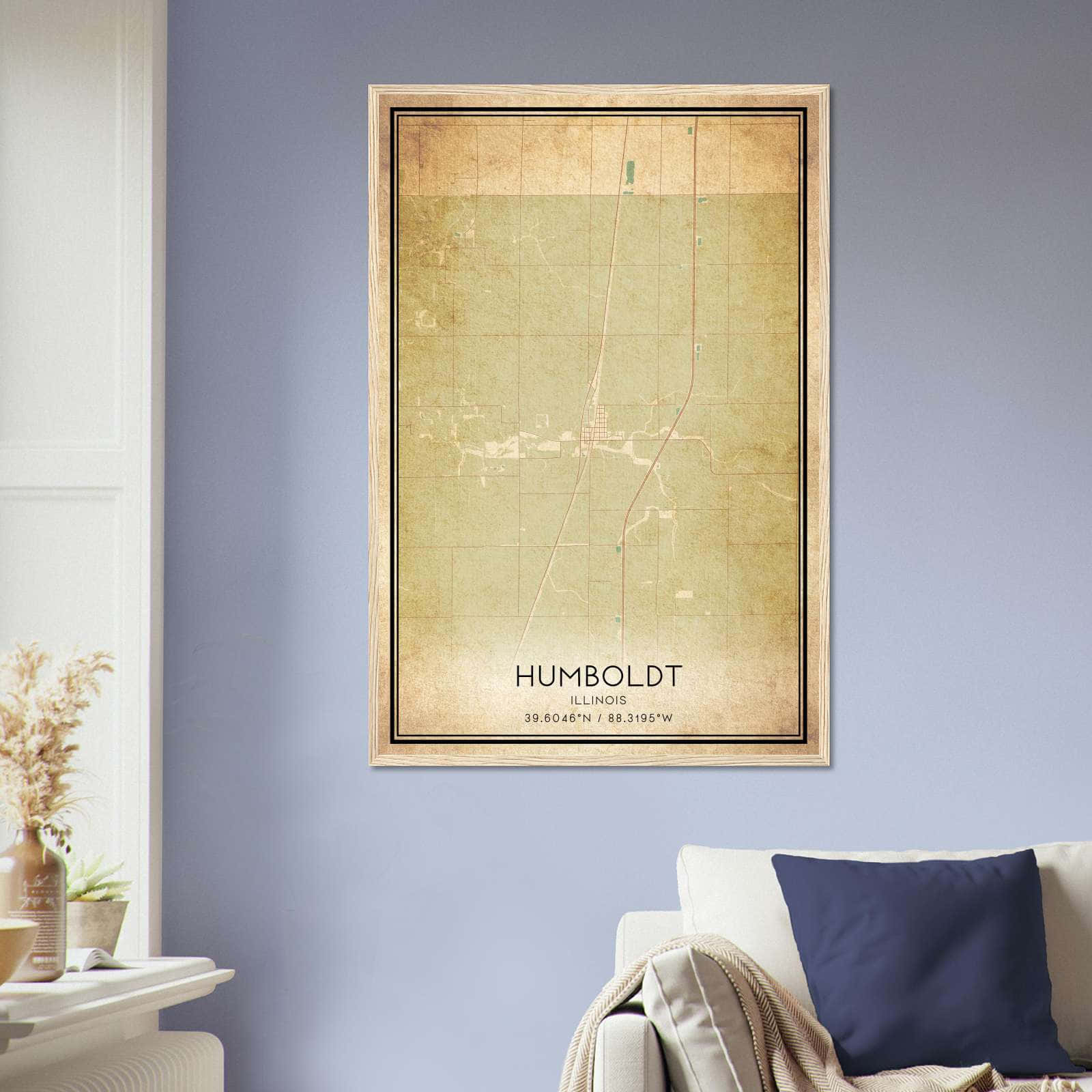 Vintage Humboldt Illinois Map Poster, Humboldt IL City Road Wall Art Print