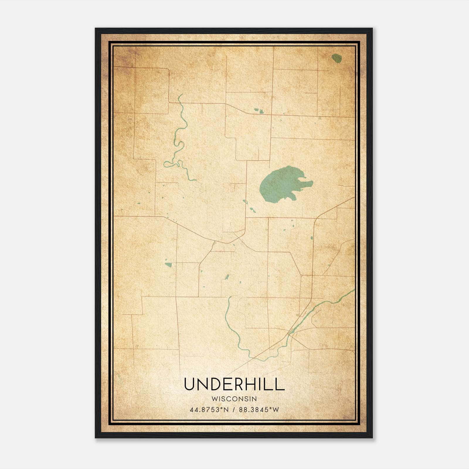 Vintage Underhill Wisconsin Map Poster, Underhill WI City Road Wall Art Print Vintage Underhill Wisconsin Map Poster, Underhill WI City Road Wall Art Print