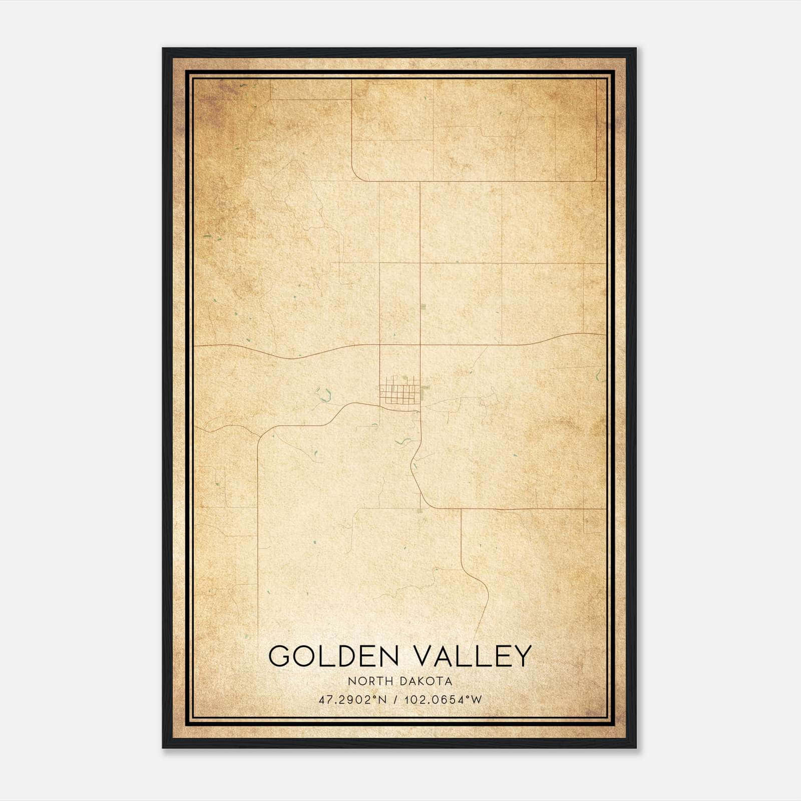 Vintage Golden Valley North Dakota Map Poster, Golden Valley ND City Road Wall Art Print Vintage Golden Valley North Dakota Map Poster, Golden Valley ND City Road Wall Art Print