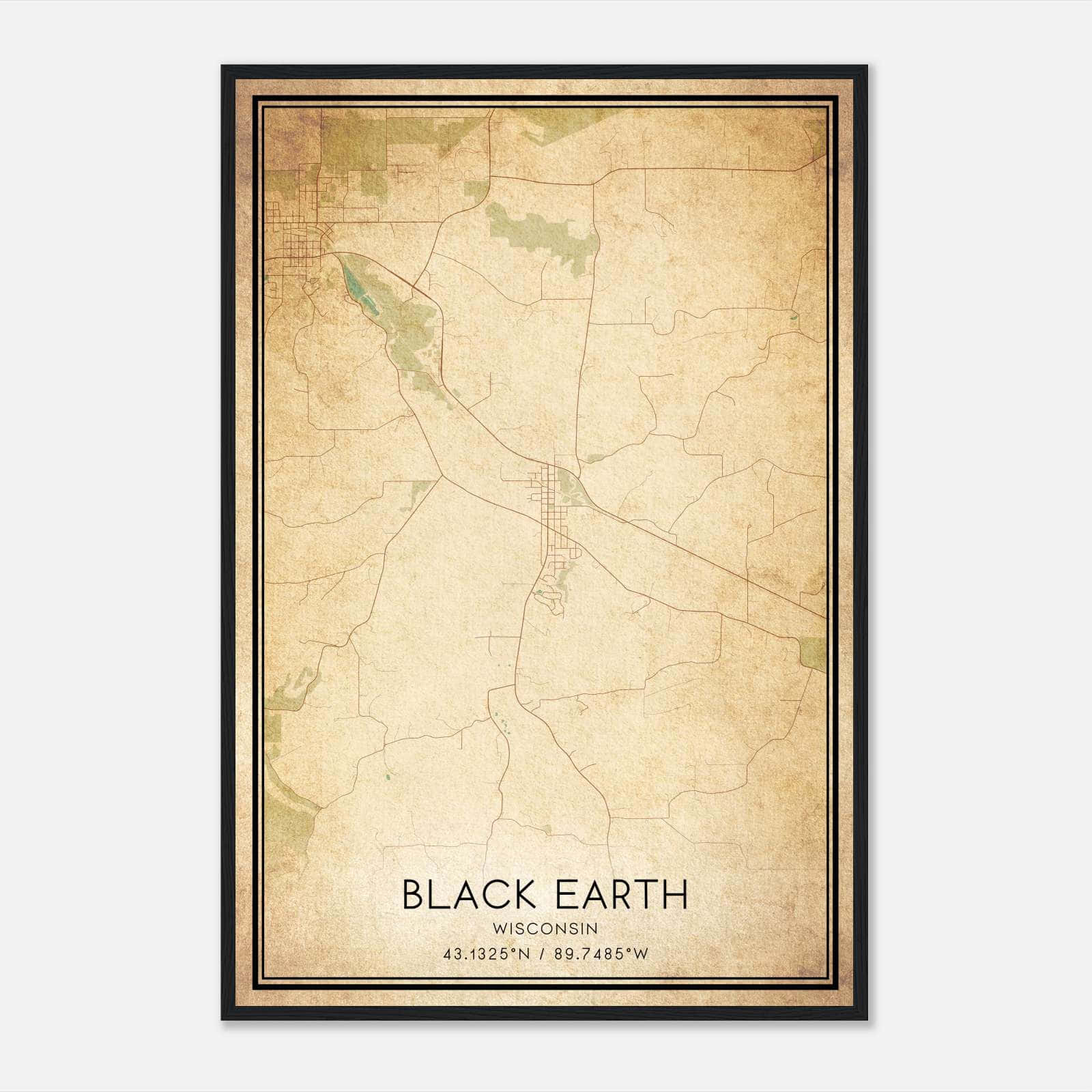 Vintage Black Earth Wisconsin Map Poster, Black Earth WI City Road Wall Art Print Vintage Black Earth Wisconsin Map Poster, Black Earth WI City Road Wall Art Print