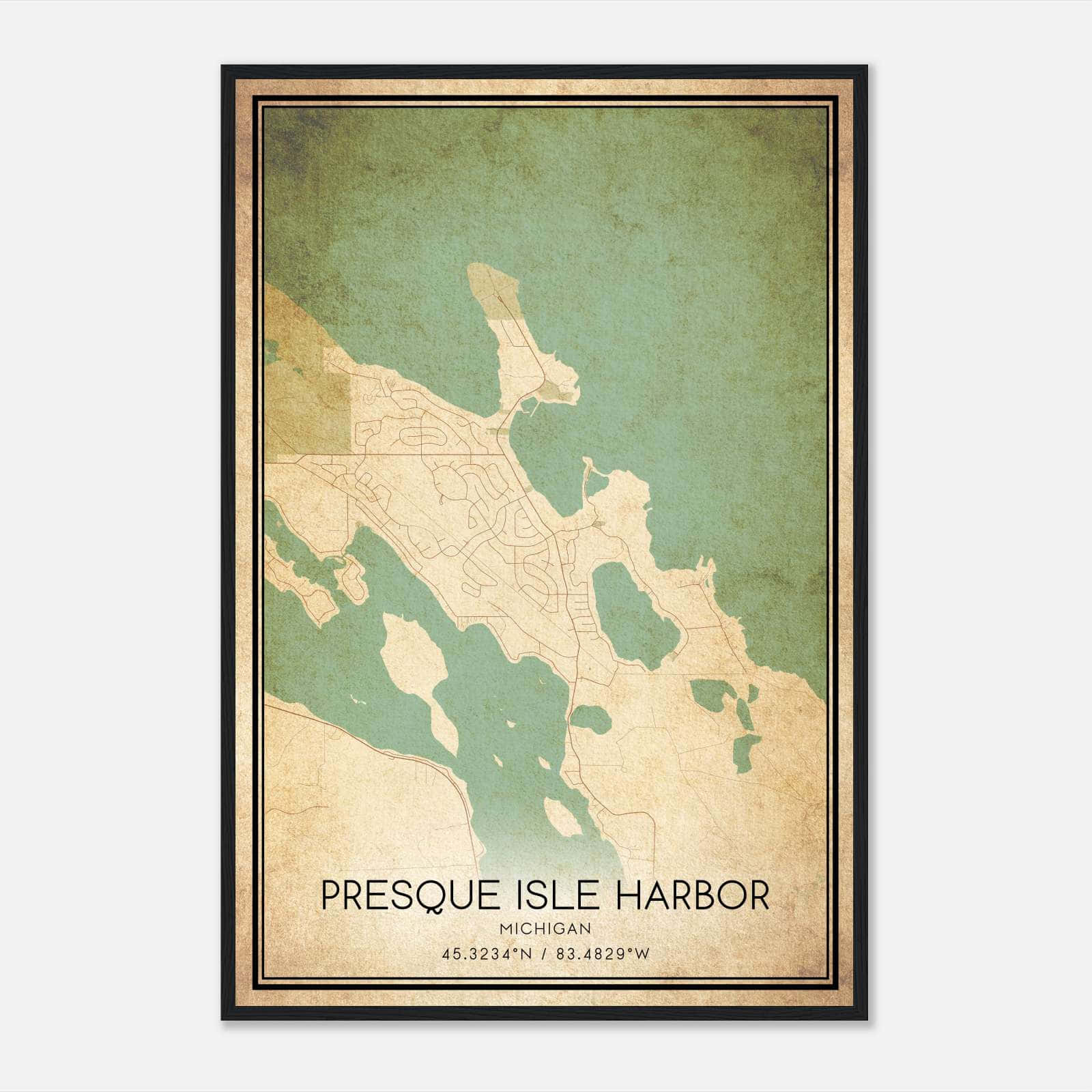 Vintage Presque Isle Harbor Michigan Map Poster, Presque Isle Harbor MI City Road Wall Art Print Vintage Presque Isle Harbor Michigan Map Poster, Presque Isle Harbor MI City Road Wall Art Print