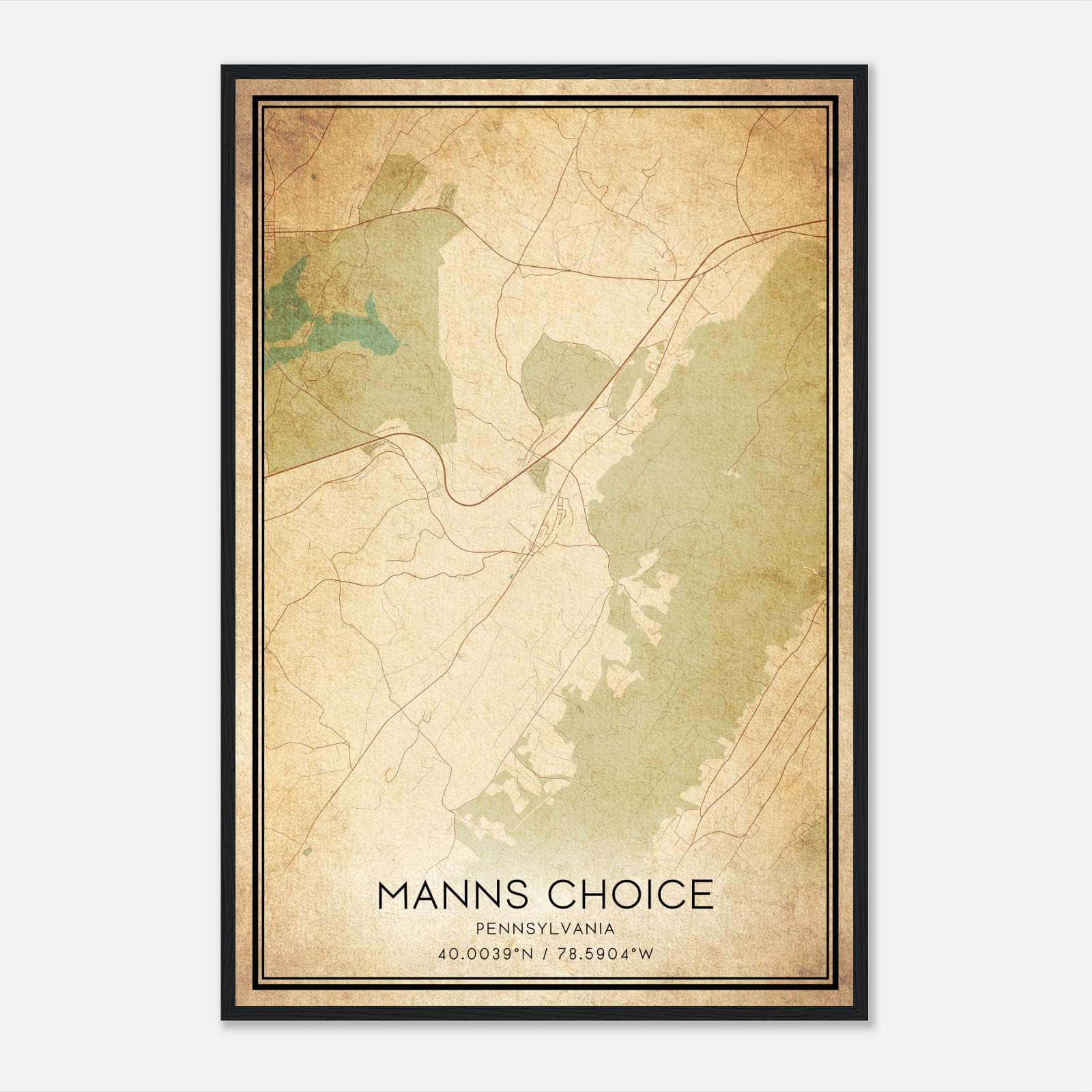 Vintage Manns Choice Pennsylvania Map Poster, Manns Choice PA City Road Wall Art Print Vintage Manns Choice Pennsylvania Map Poster, Manns Choice PA City Road Wall Art Print