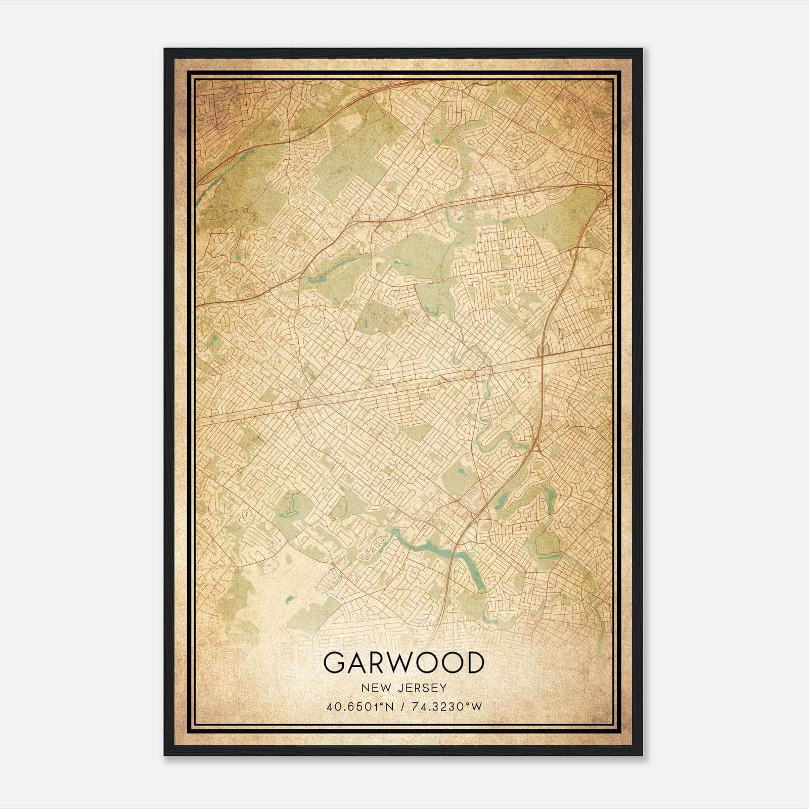 Vintage Garwood New Jersey Map Poster, Garwood NJ City Road Wall Art Print Vintage Garwood New Jersey Map Poster, Garwood NJ City Road Wall Art Print