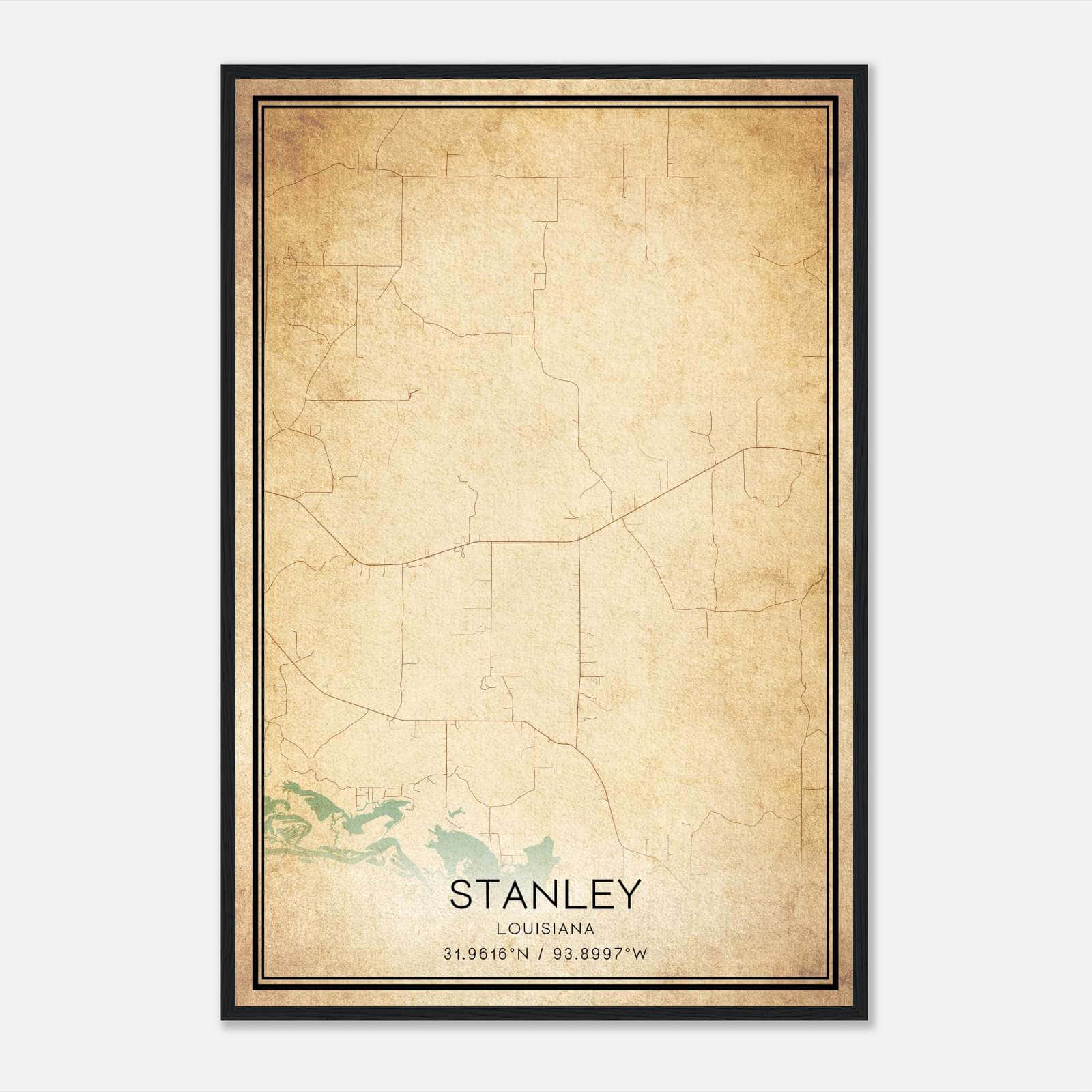 Vintage Stanley Louisiana Map Poster, Stanley LA City Road Wall Art Print Vintage Stanley Louisiana Map Poster, Stanley LA City Road Wall Art Print