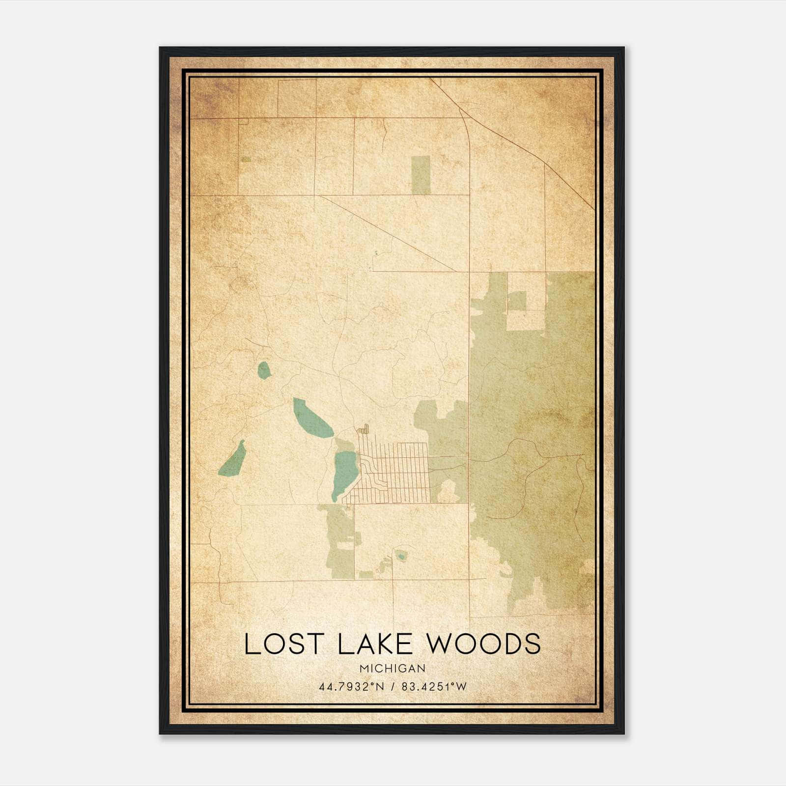 Vintage Lost Lake Woods Michigan Map Poster, Lost Lake Woods MI City Road Wall Art Print Vintage Lost Lake Woods Michigan Map Poster, Lost Lake Woods MI City Road Wall Art Print