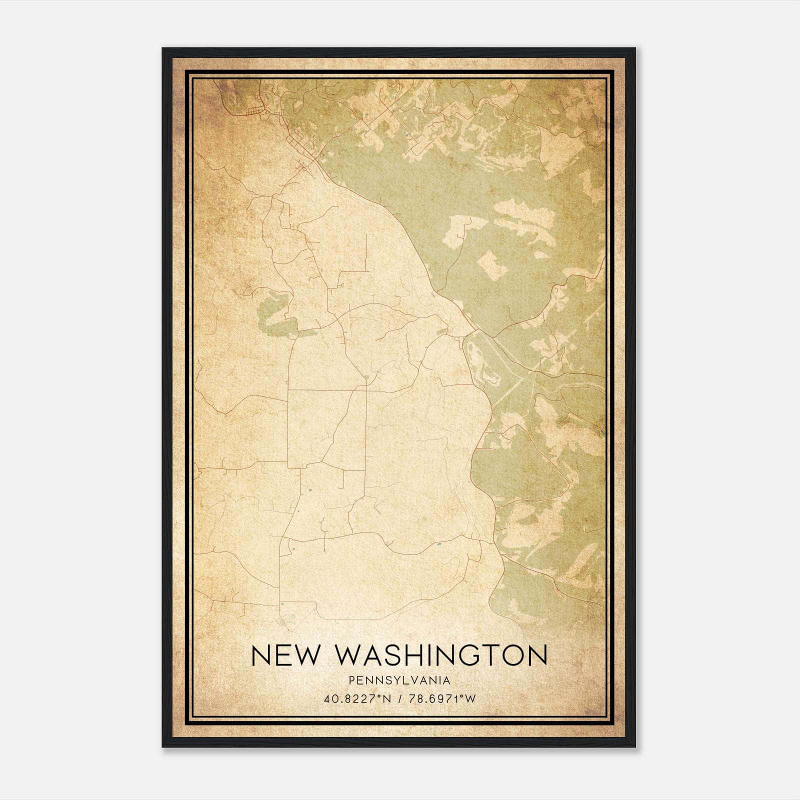 Vintage New Washington Pennsylvania Map Poster, New Washington PA City Road Wall Art Print Vintage New Washington Pennsylvania Map Poster, New Washington PA City Road Wall Art Print
