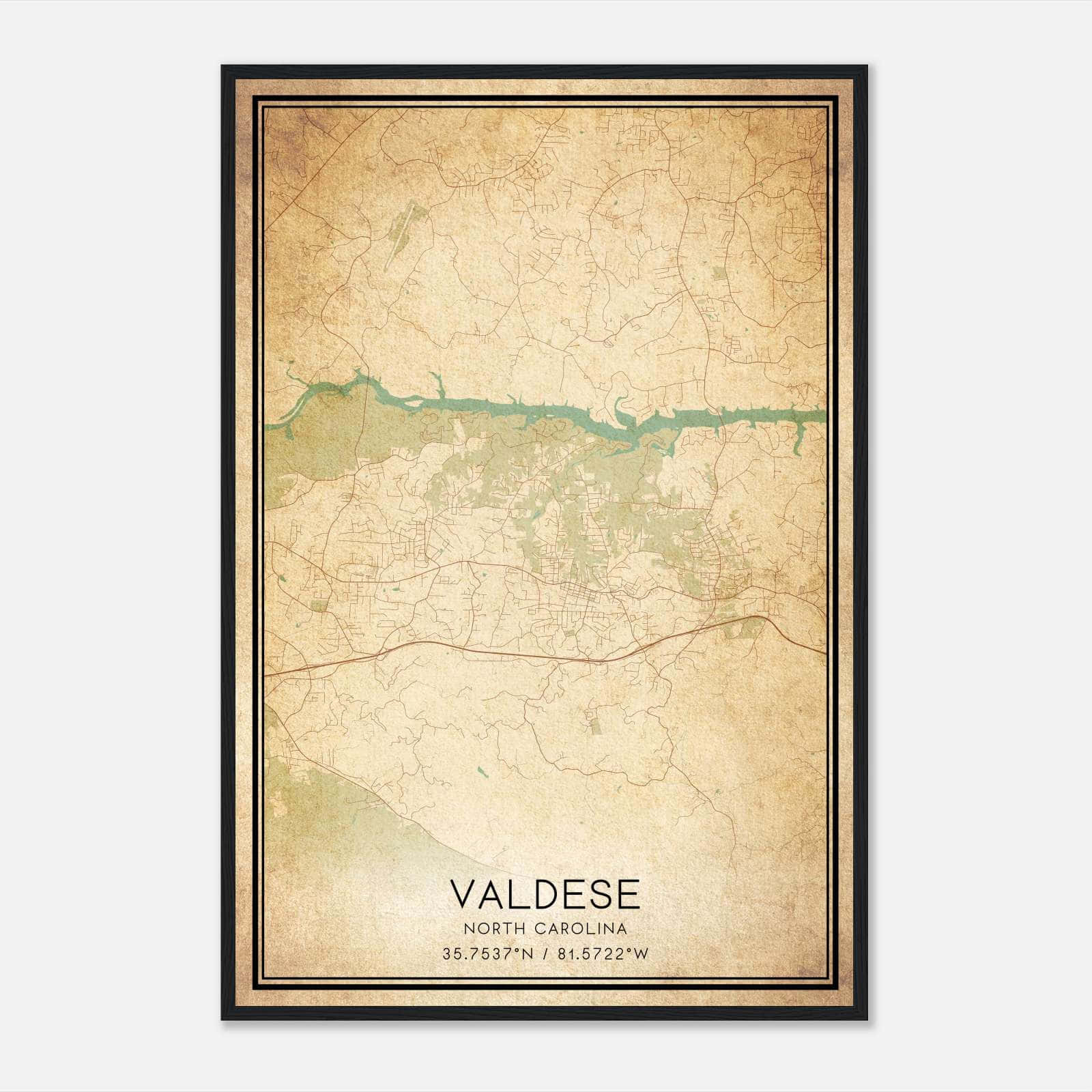 Vintage Valdese North Carolina Map Poster, Valdese NC City Road Wall Art Print Vintage Valdese North Carolina Map Poster, Valdese NC City Road Wall Art Print