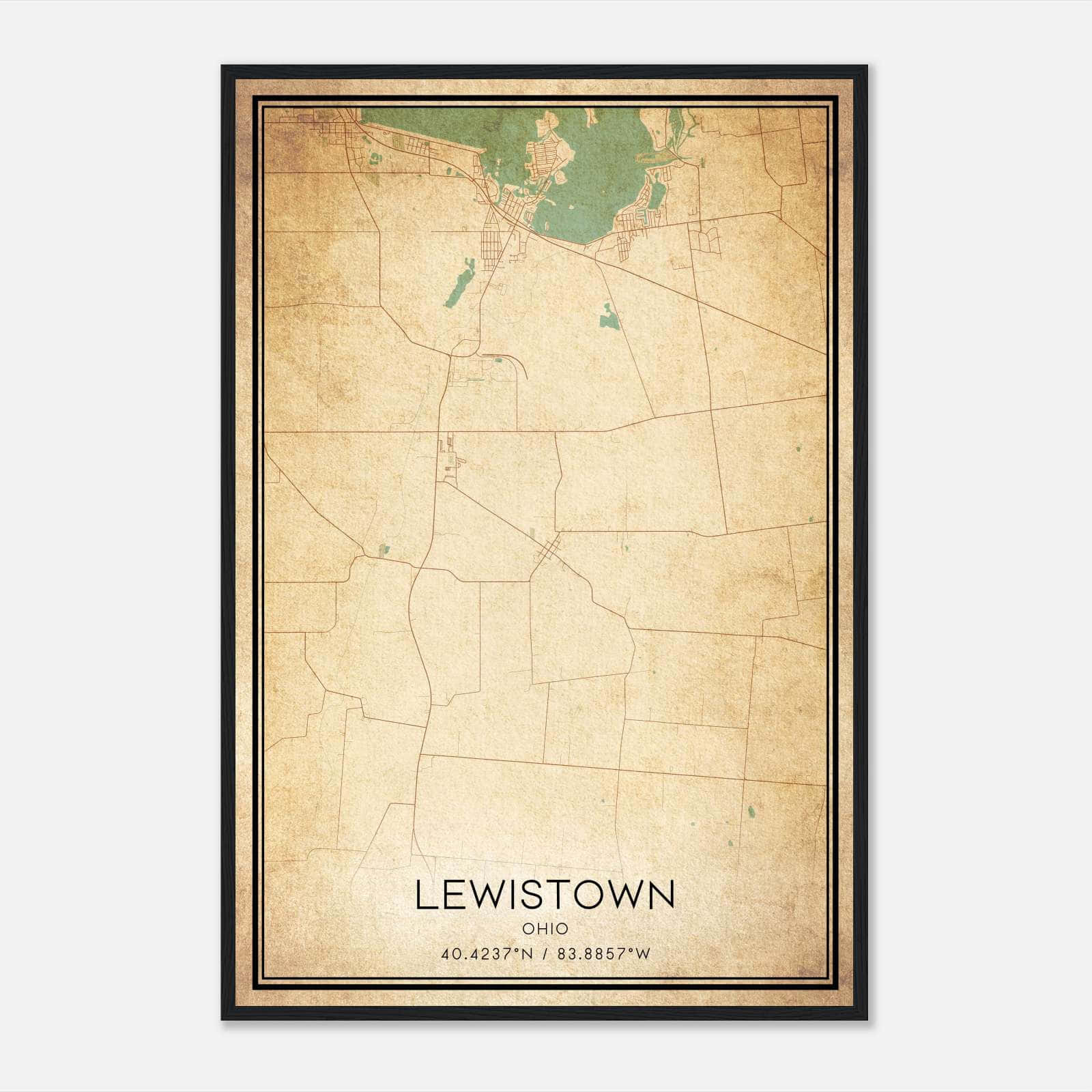 Vintage Lewistown Ohio Map Poster, Lewistown OH City Road Wall Art Print Vintage Lewistown Ohio Map Poster, Lewistown OH City Road Wall Art Print