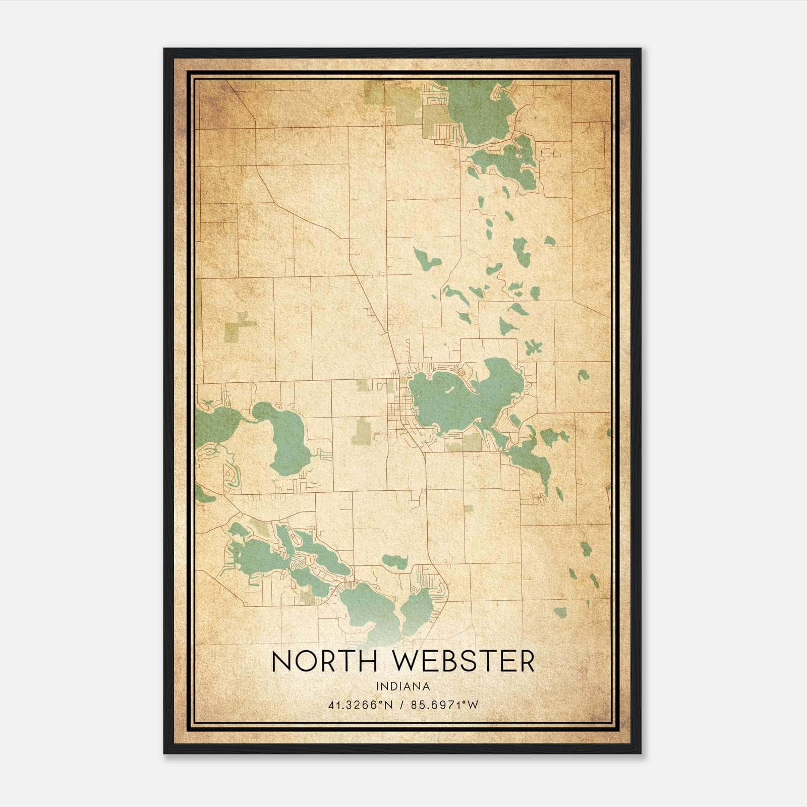 Vintage North Webster Indiana Map Poster, North Webster IN City Road Wall Art Print Vintage North Webster Indiana Map Poster, North Webster IN City Road Wall Art Print