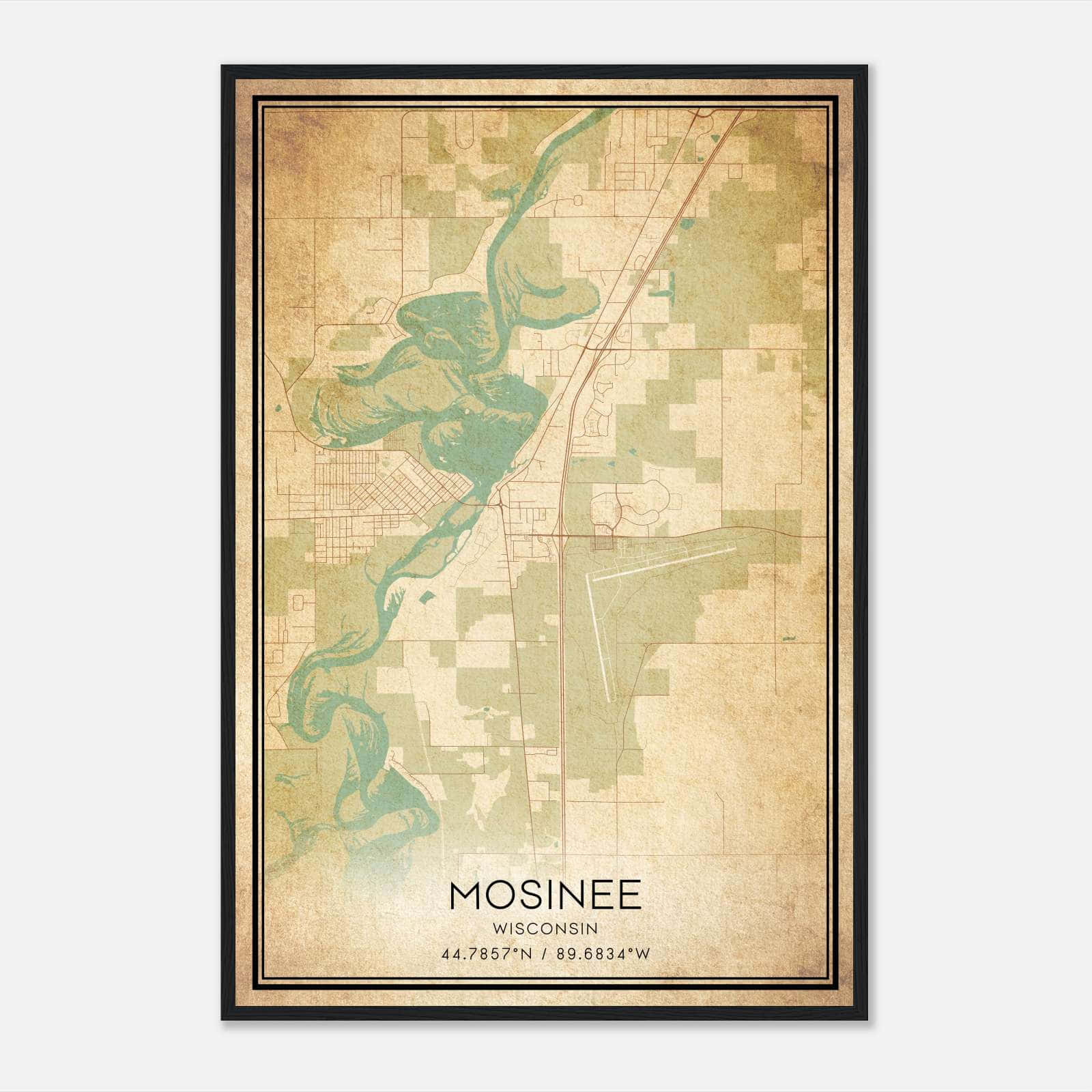 Vintage Mosinee Wisconsin Map Poster, Mosinee WI City Road Wall Art Print Vintage Mosinee Wisconsin Map Poster, Mosinee WI City Road Wall Art Print