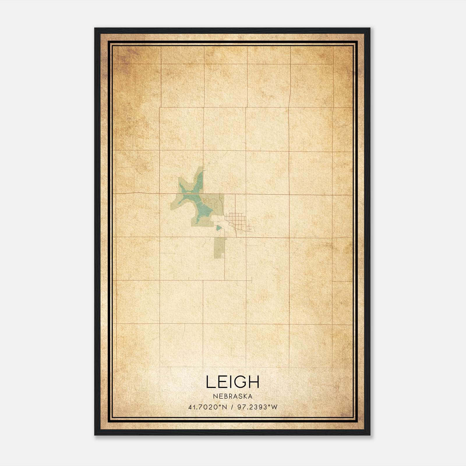 Vintage Leigh Nebraska Map Poster, Leigh NE City Road Wall Art Print Vintage Leigh Nebraska Map Poster, Leigh NE City Road Wall Art Print