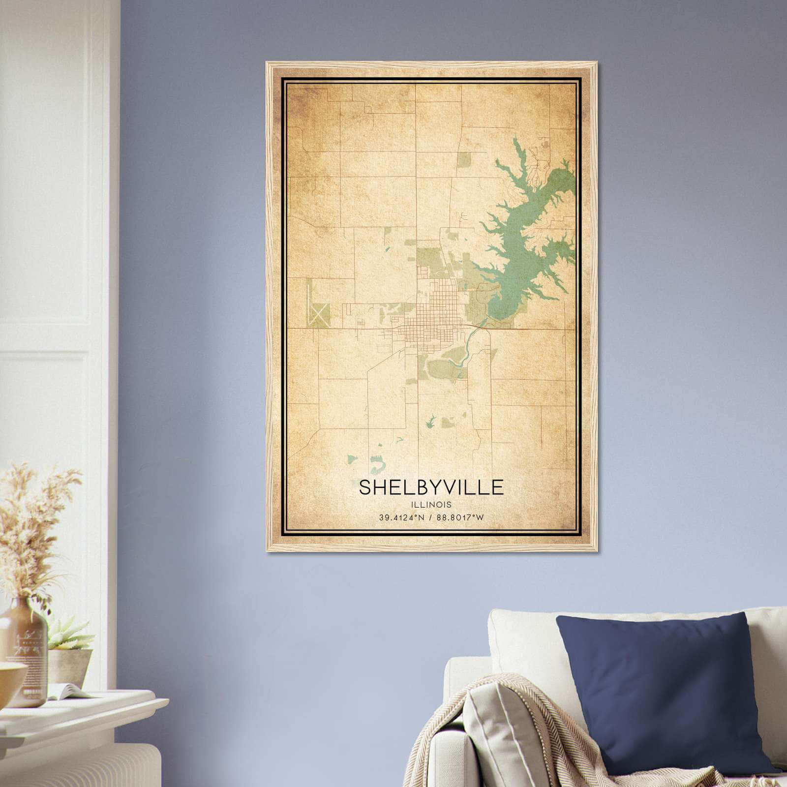 Vintage Shelbyville Illinois Map Poster, Shelbyville IL City Road Wall Art Print