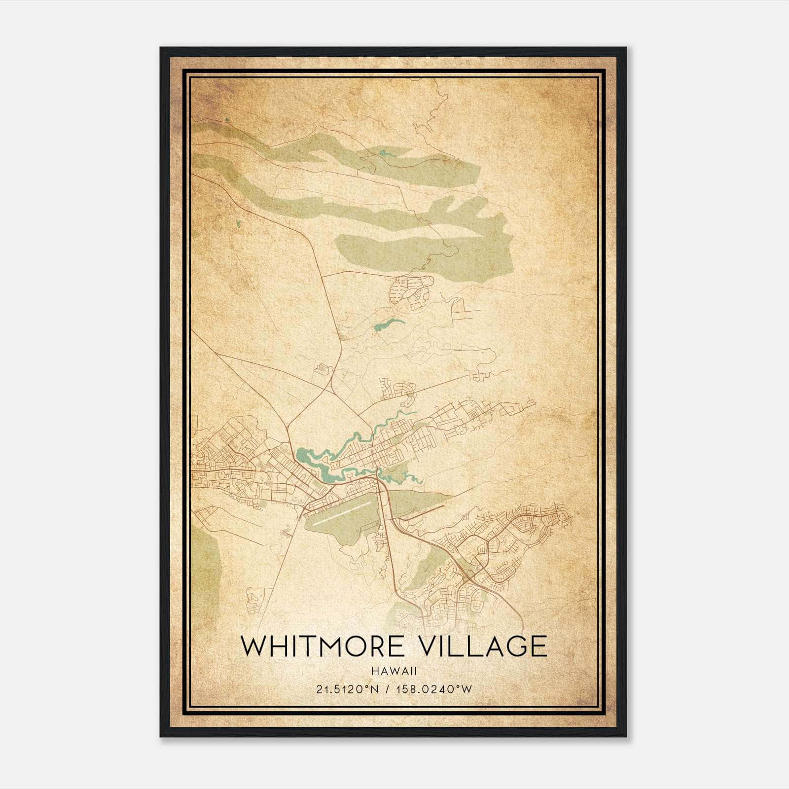 Vintage Whitmore Village Hawaii Map Poster, Whitmore Village HI City Road Wall Art Print Vintage Whitmore Village Hawaii Map Poster, Whitmore Village HI City Road Wall Art Print