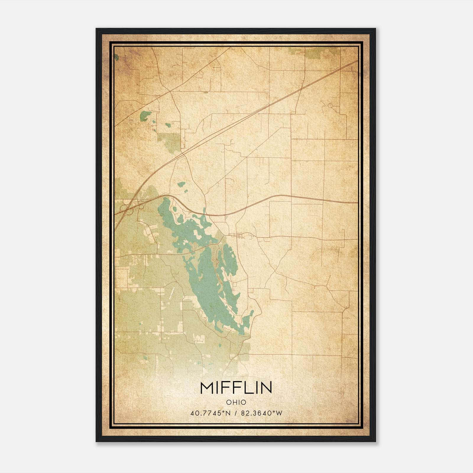 Vintage Mifflin Ohio Map Poster, Mifflin OH City Road Wall Art Print Vintage Mifflin Ohio Map Poster, Mifflin OH City Road Wall Art Print